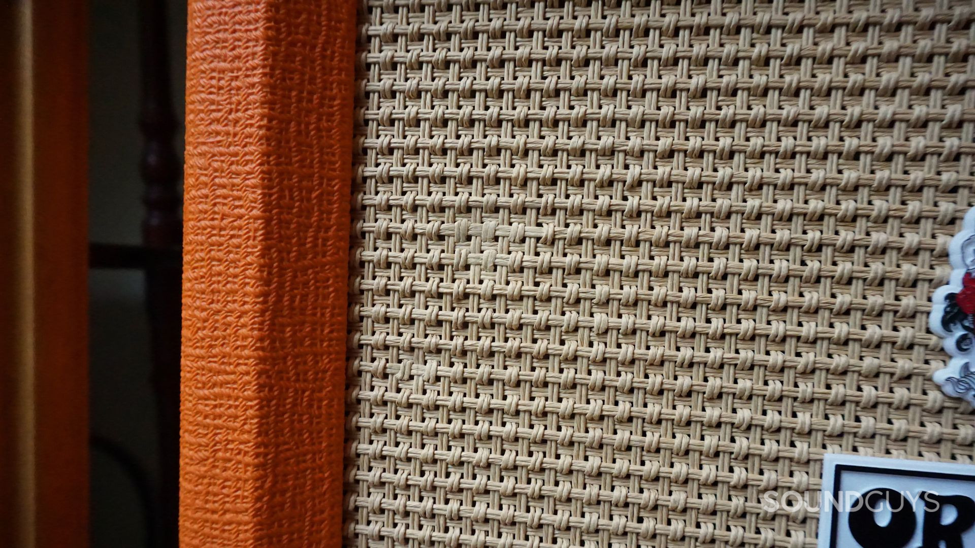 Orange-Crush-20RT-Woven-Speaker-Grille A photograph of the Orange Crush 20RT's woven speaker grille.