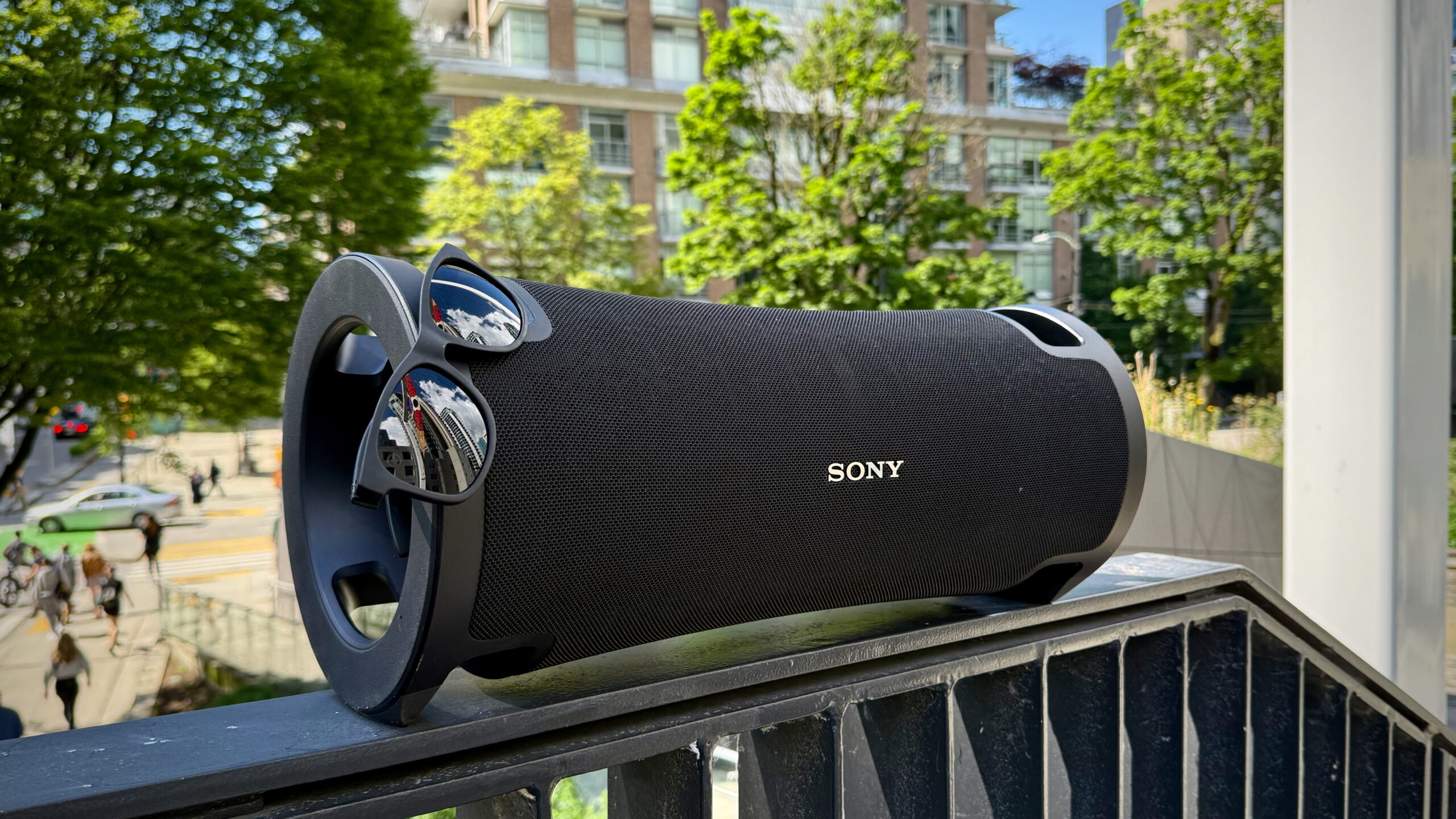 ULT Field 7 - 6 A Sony ULT Field 7 outside with a pair of sunglasses for size reference.