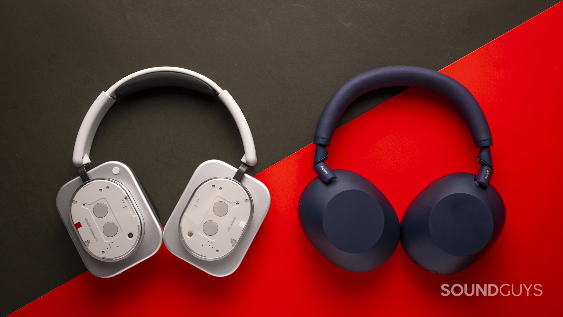 nothing-headphone-1-vs-sony-wh-1000xm6 Nothing Headphone (1) next to Sony WH-1000XM6 headphones.