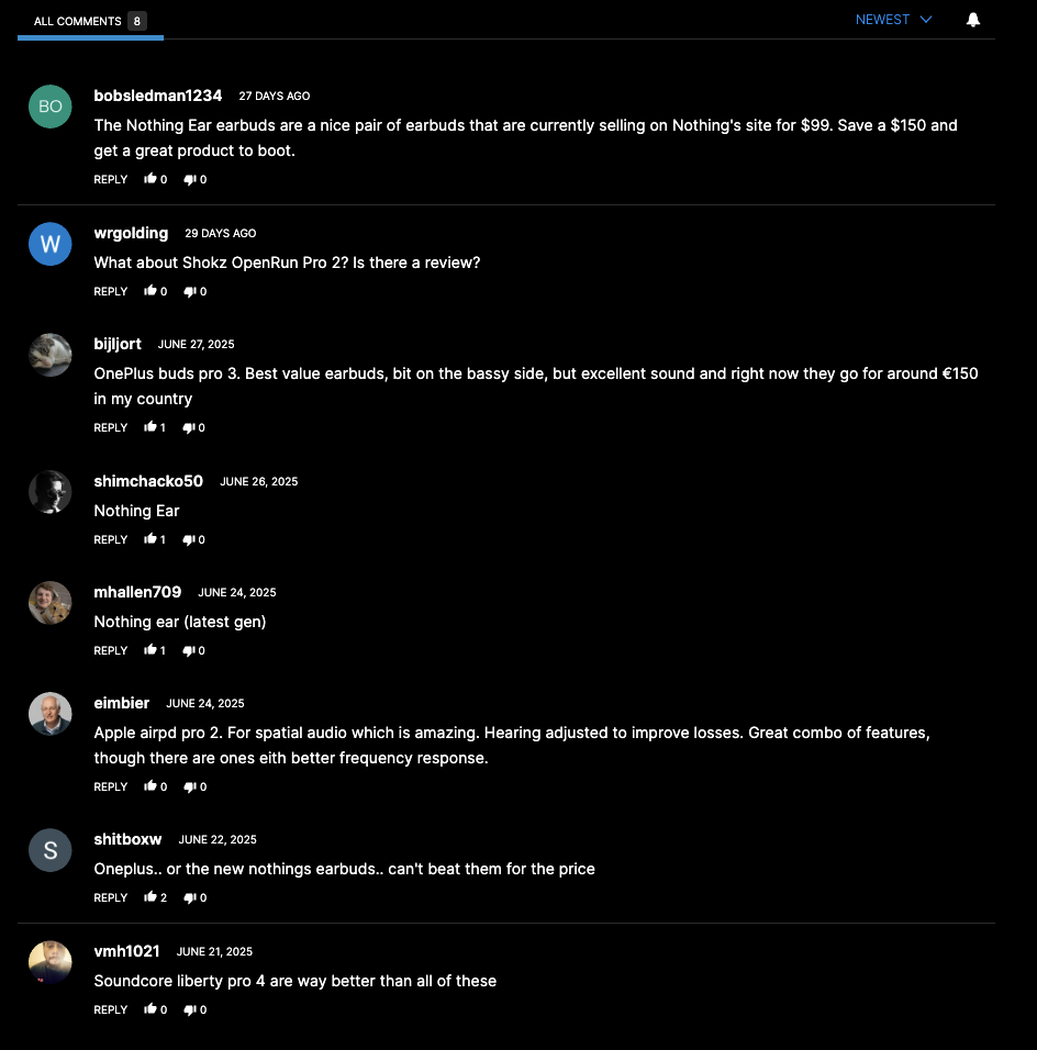 AirPods Pro alternatives comment section A screenshot of the comment section from the best AirPods Pro alternatives article.