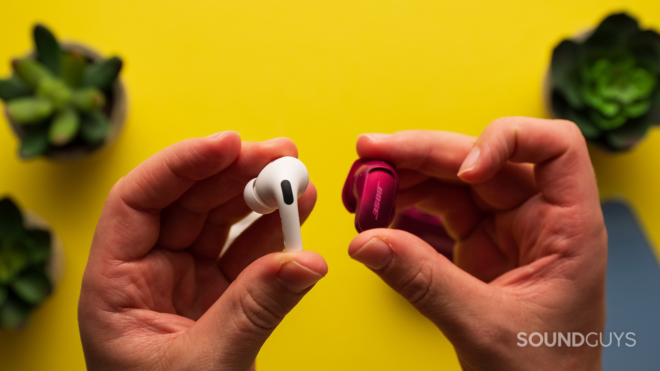 Bose QuietComfort Ultra Earbuds (2nd gen) vs AirPods Pro 2 earbuds Bose QuietComfort Ultra Earbuds (2nd gen) vs AirPods Pro 2 earbuds.