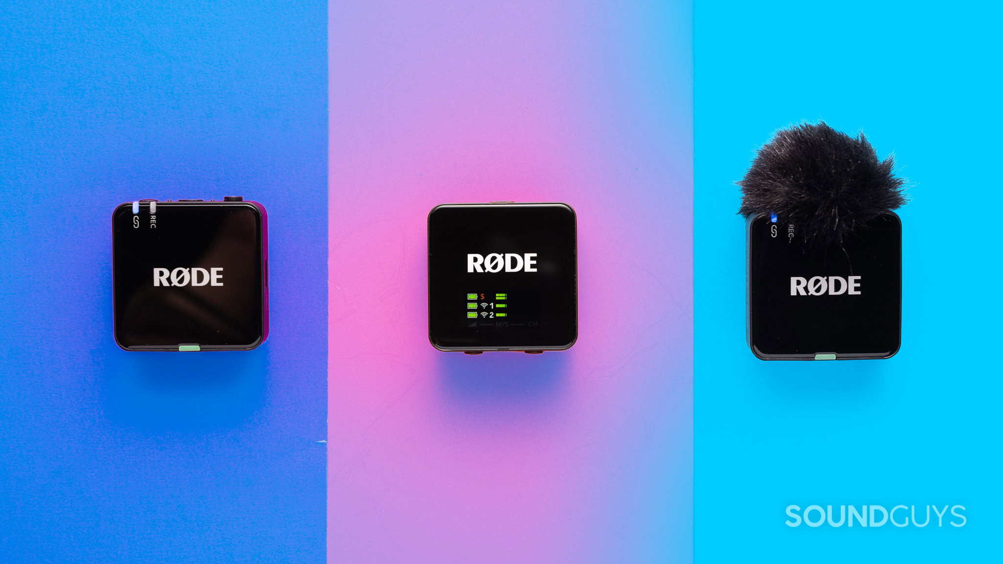 Rode Wireless Go Gen 3 top down of transmitters and receiver