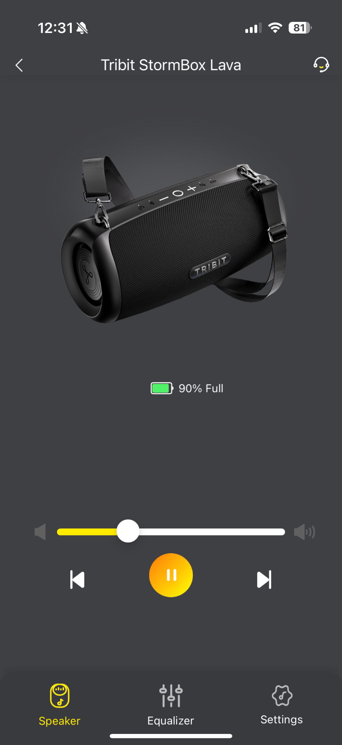 Screenshot of the TriBit app while connected to the StormBox Lava