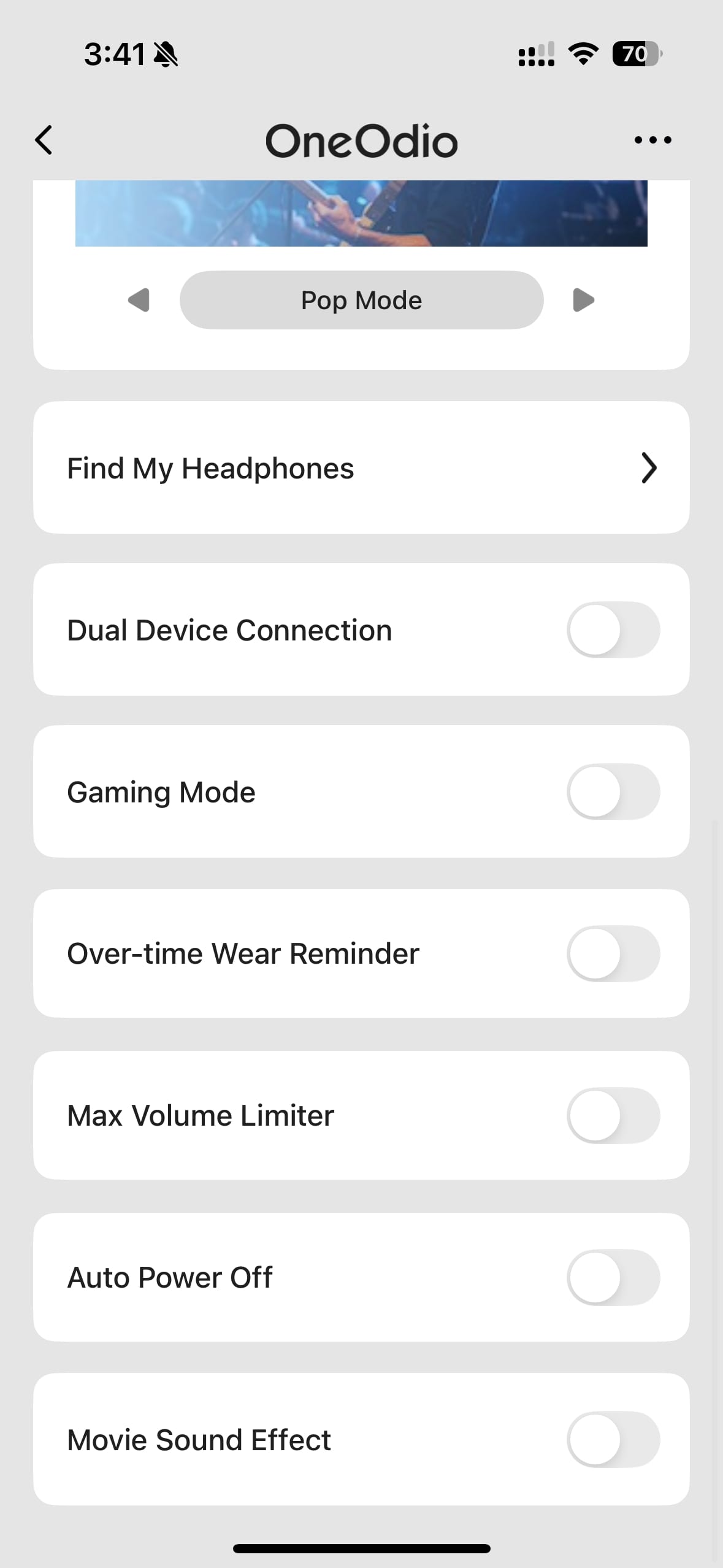 OneOdio Focus A6 app settings.