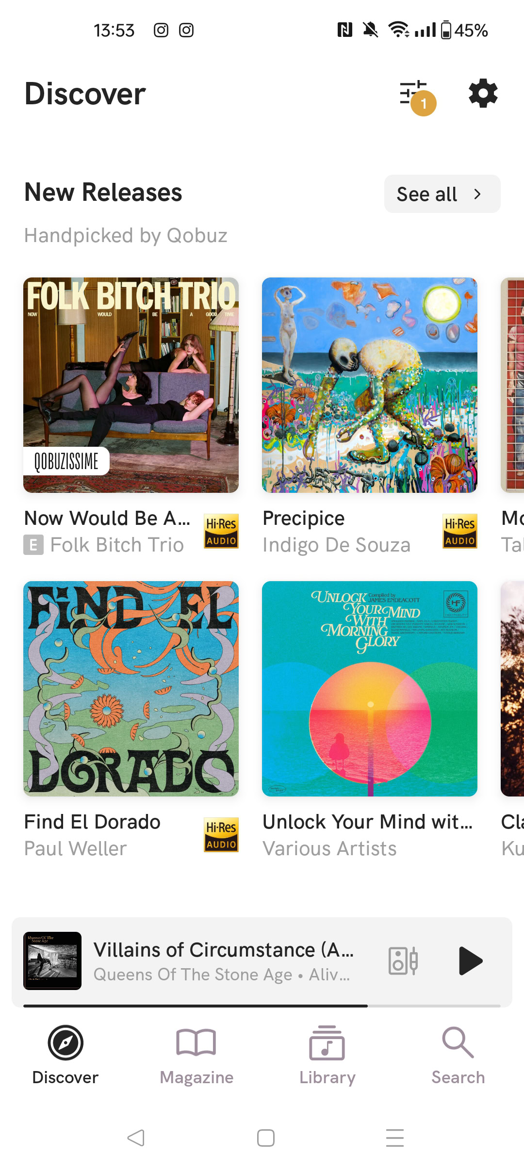 A screenshot of Qobuz recommended tracks and albums.
