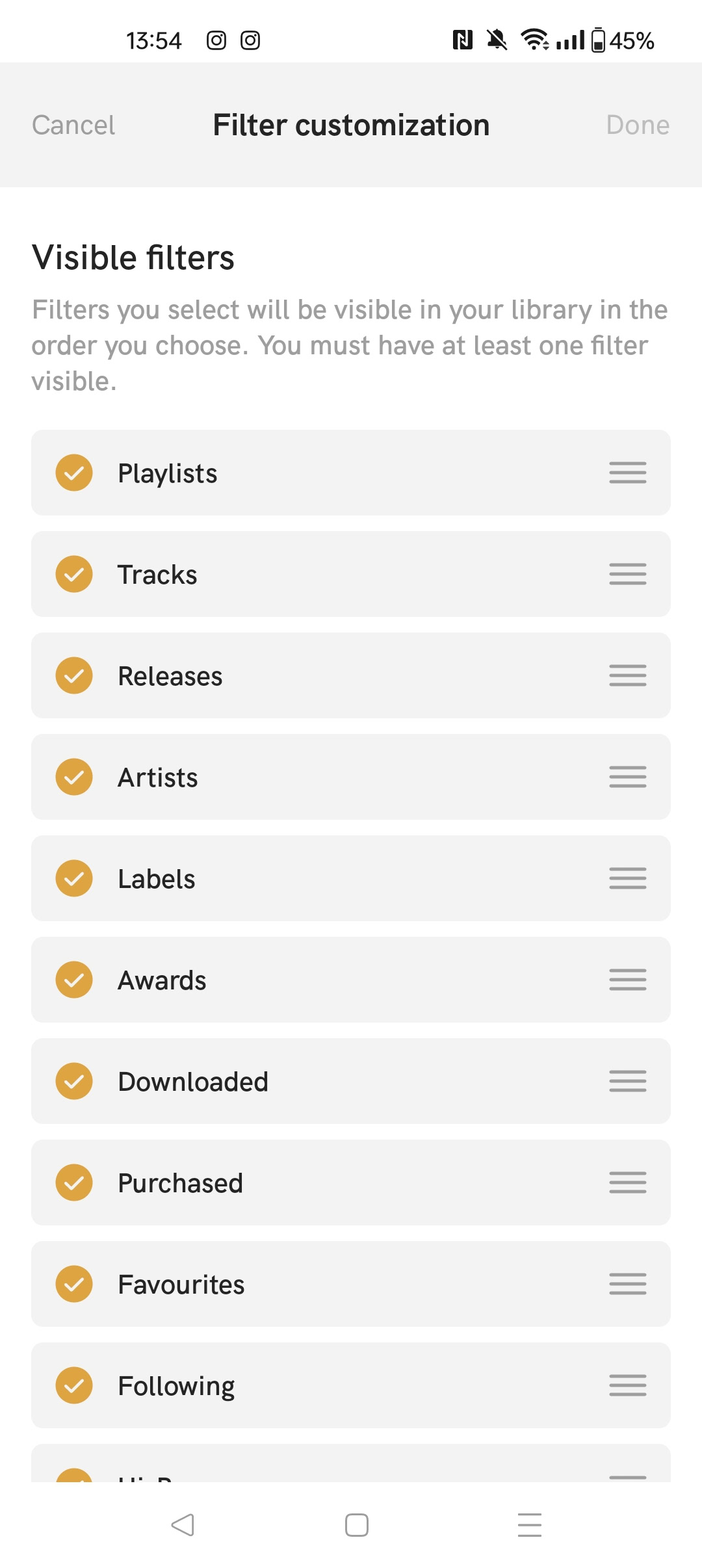 A screenshot of the Qobuz music library filters.