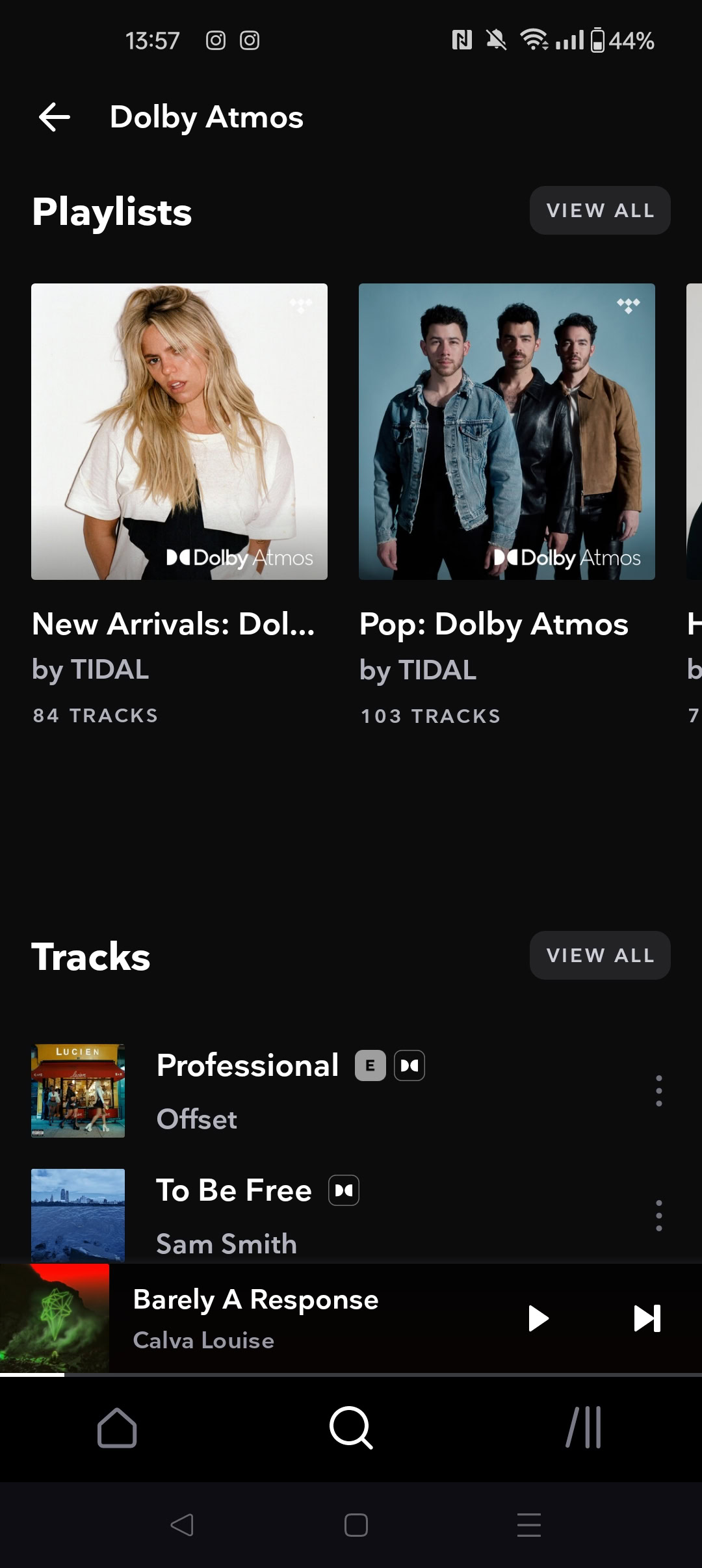 A screenshot of Tidal Dolby Atmos playlists.