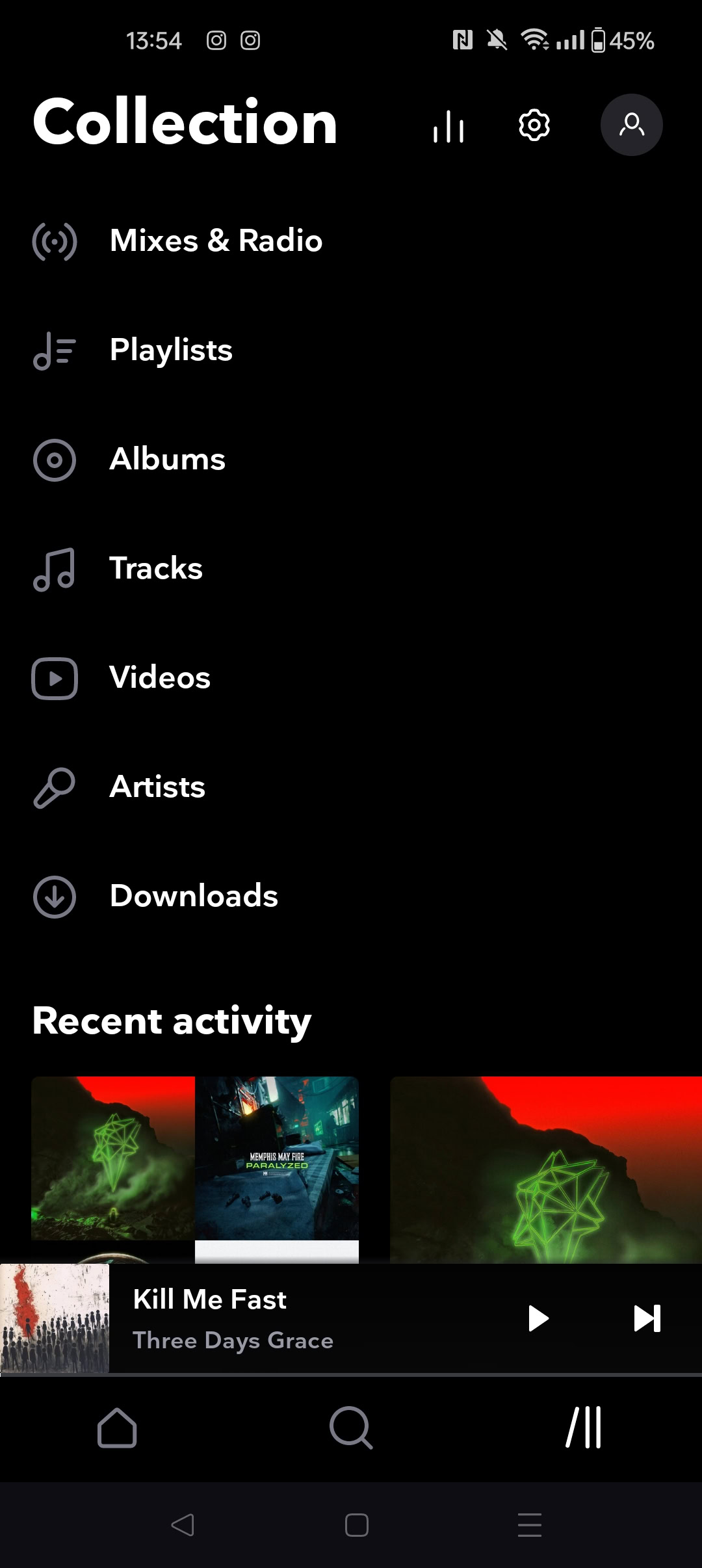 A screenshot of Tidal's collections filtering options.