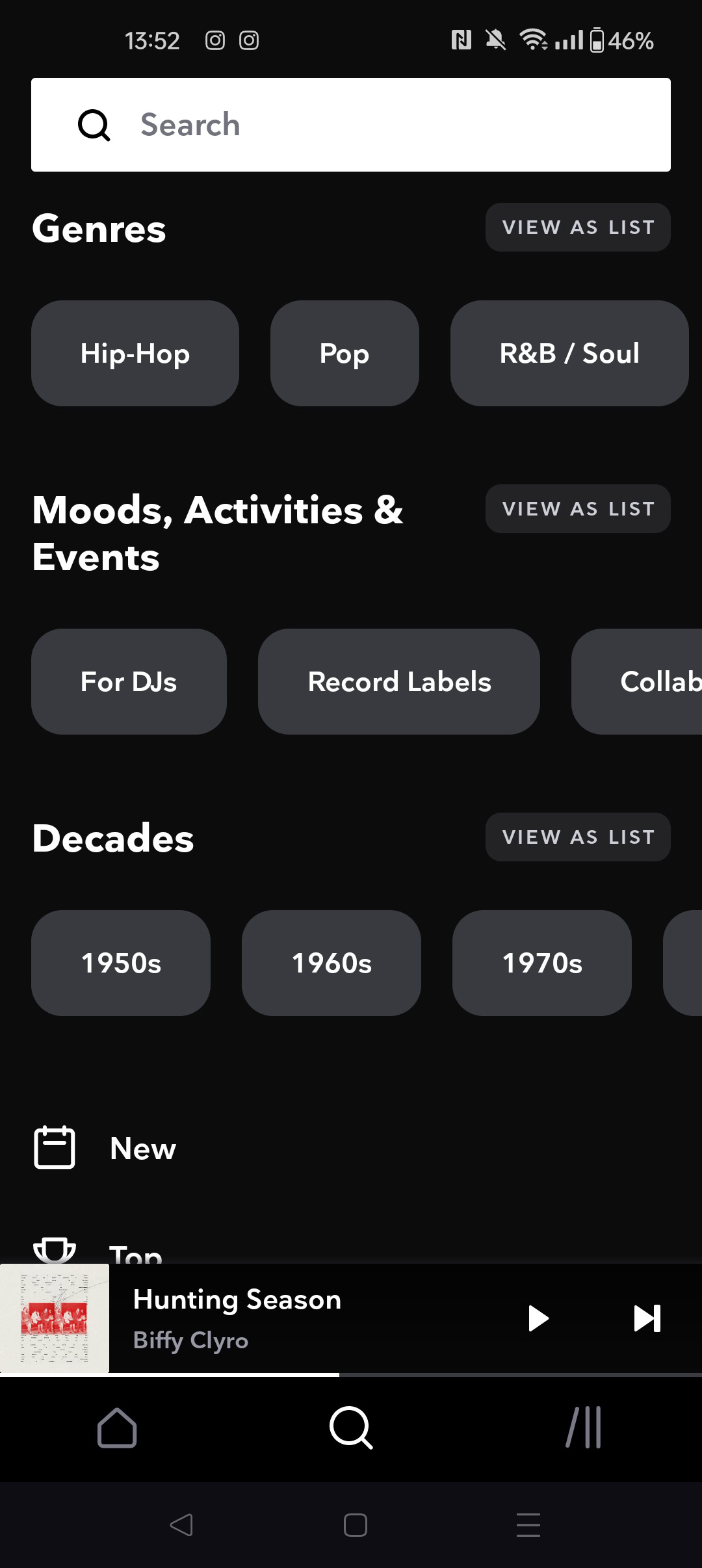 A screenshot of the Tidal search menu.