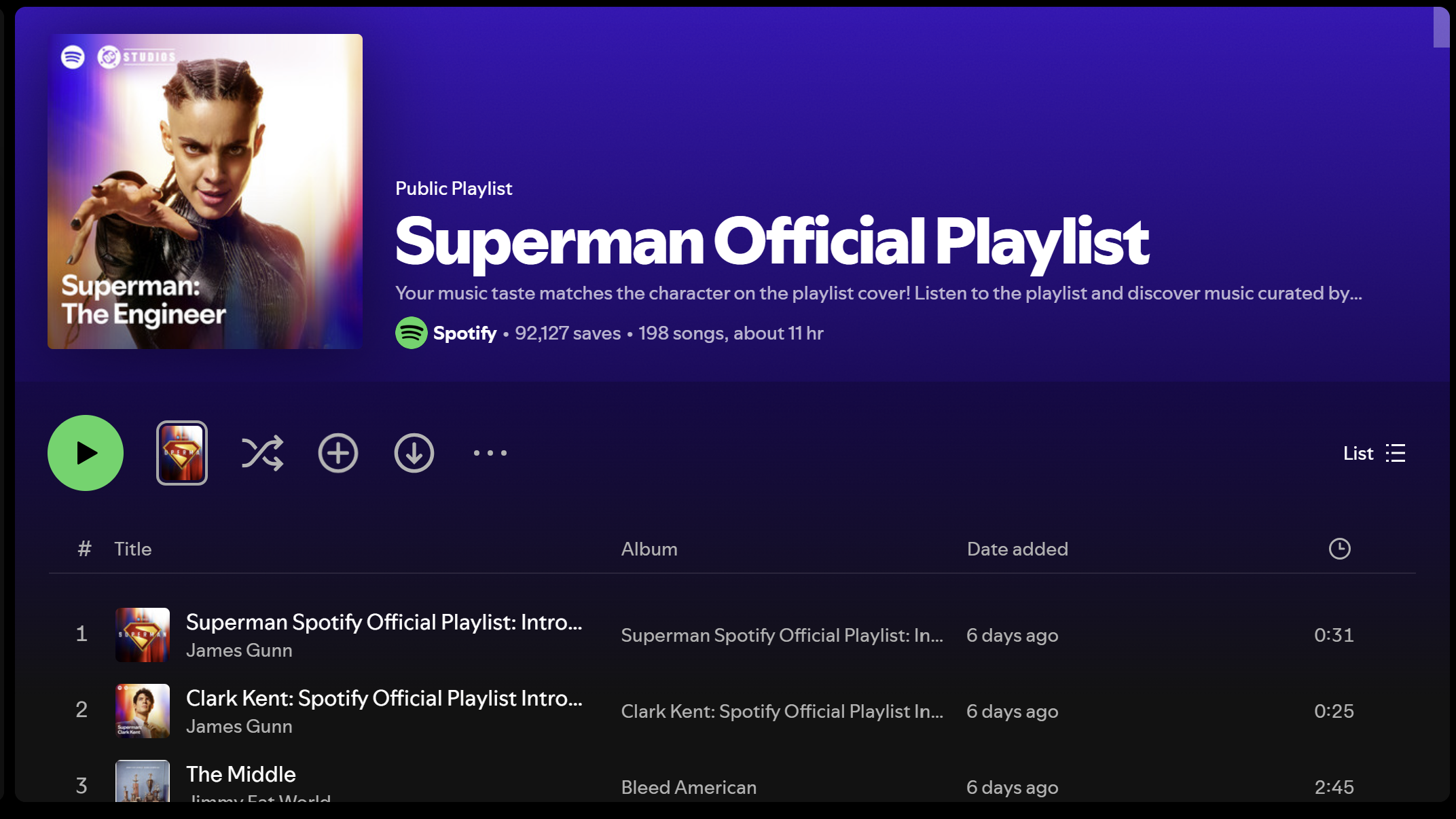 Spotify Superman Official Playlist screenshot
