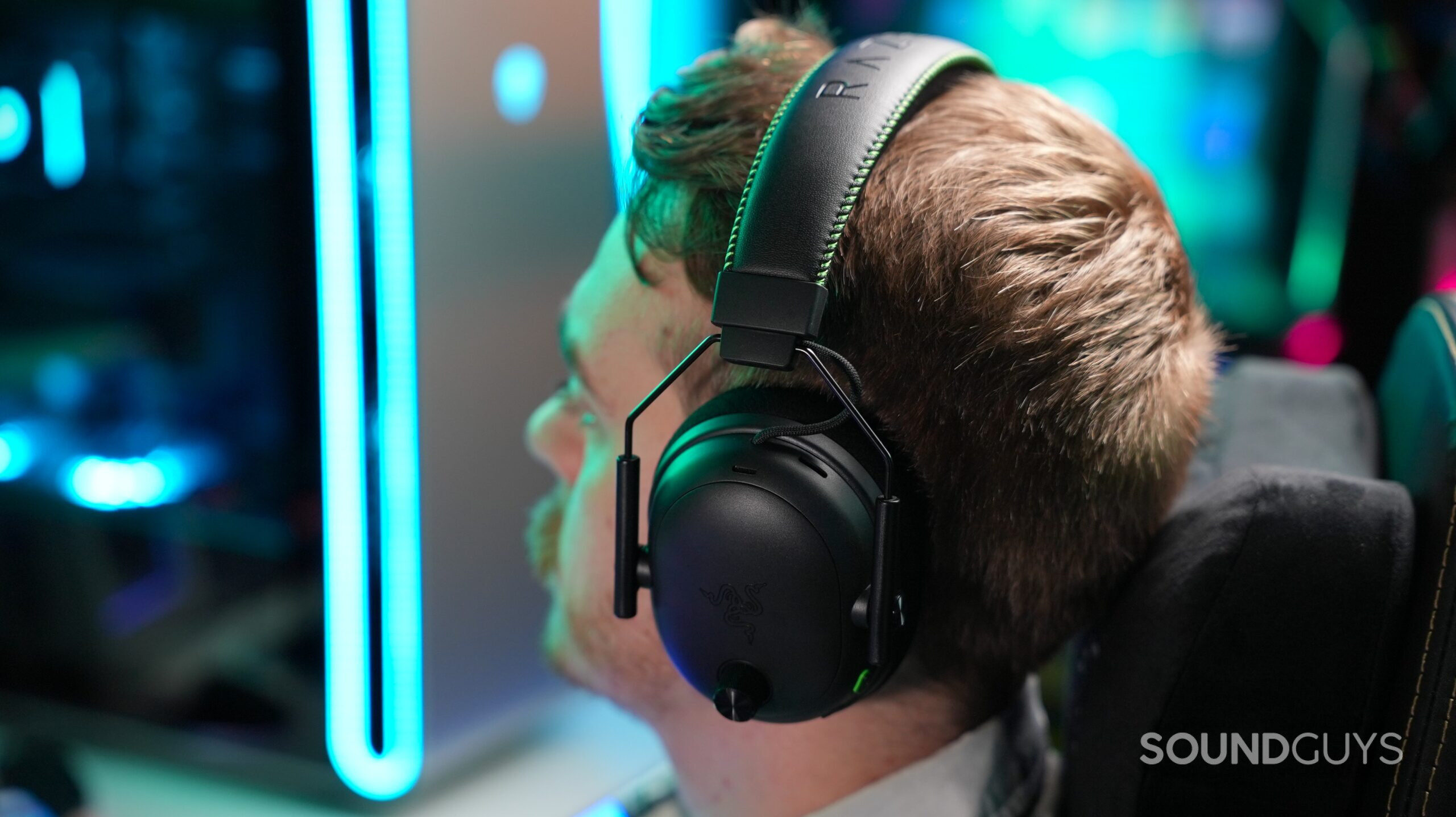 wearing the razer blackshark v3 pro a man wearing the razer blackshark v3 pro