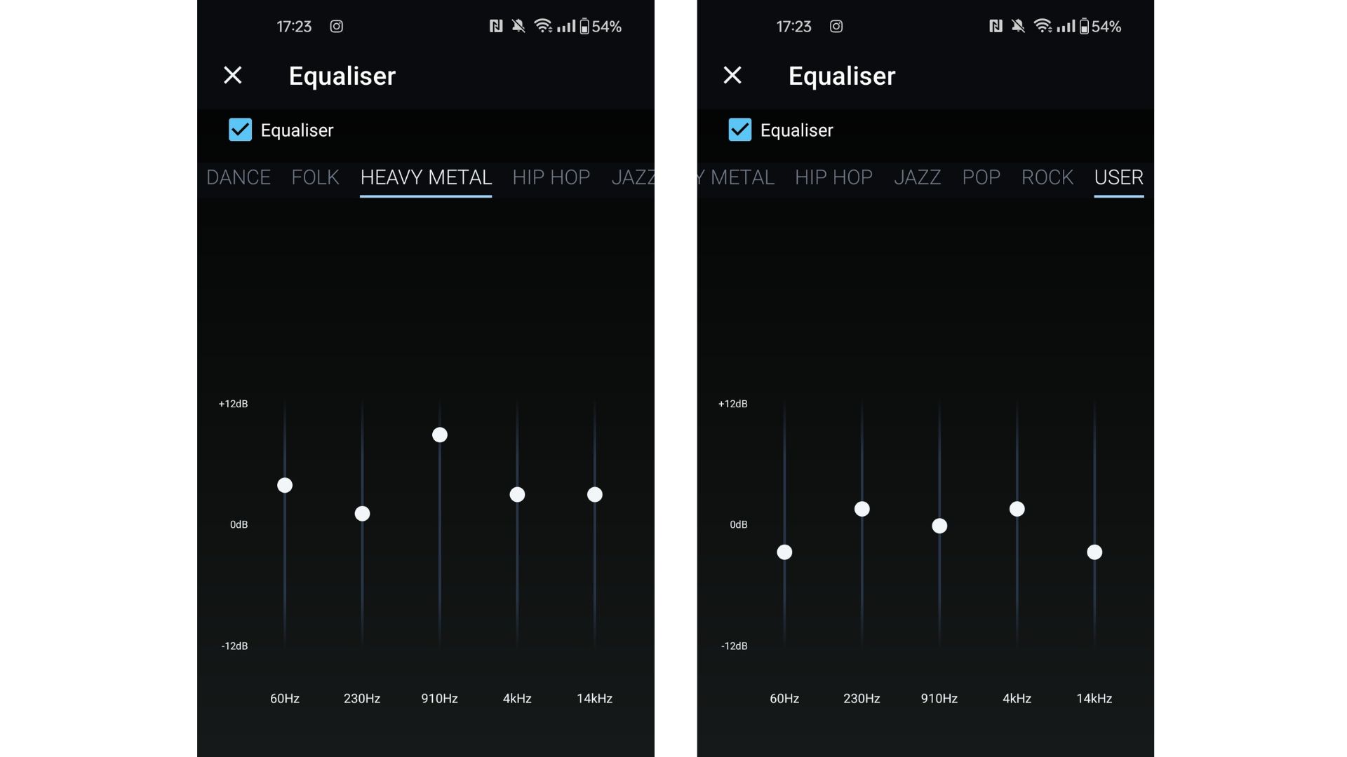 Screenshots of the Amazon Music Unlimited built-in EQ.