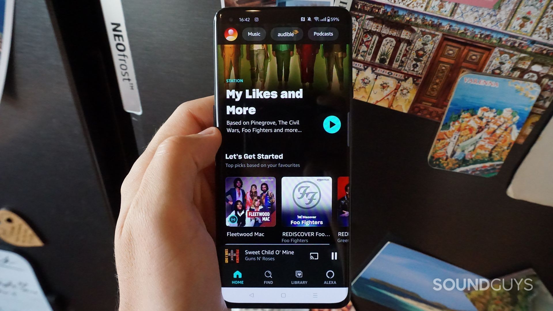 A photograph of the Amazon Music mobile app.