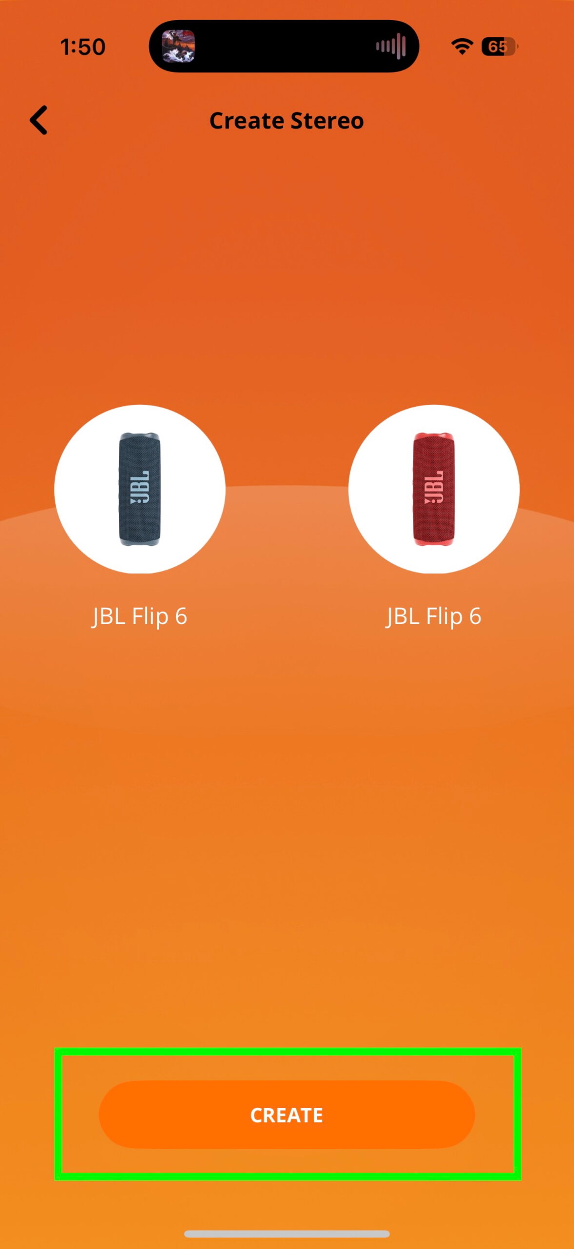 Screenshot of the JBL Portable app while connected to a Flip 6