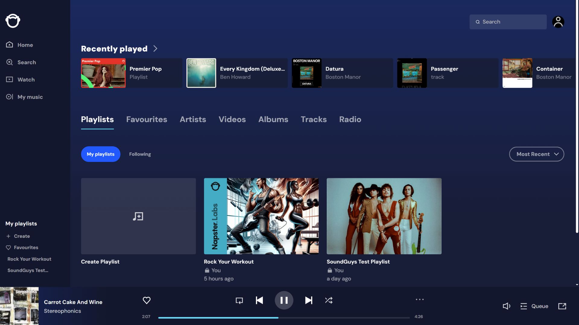 Napster-My-Music-page-desktop-app A screenshot of the My Music Napster page on desktop.
