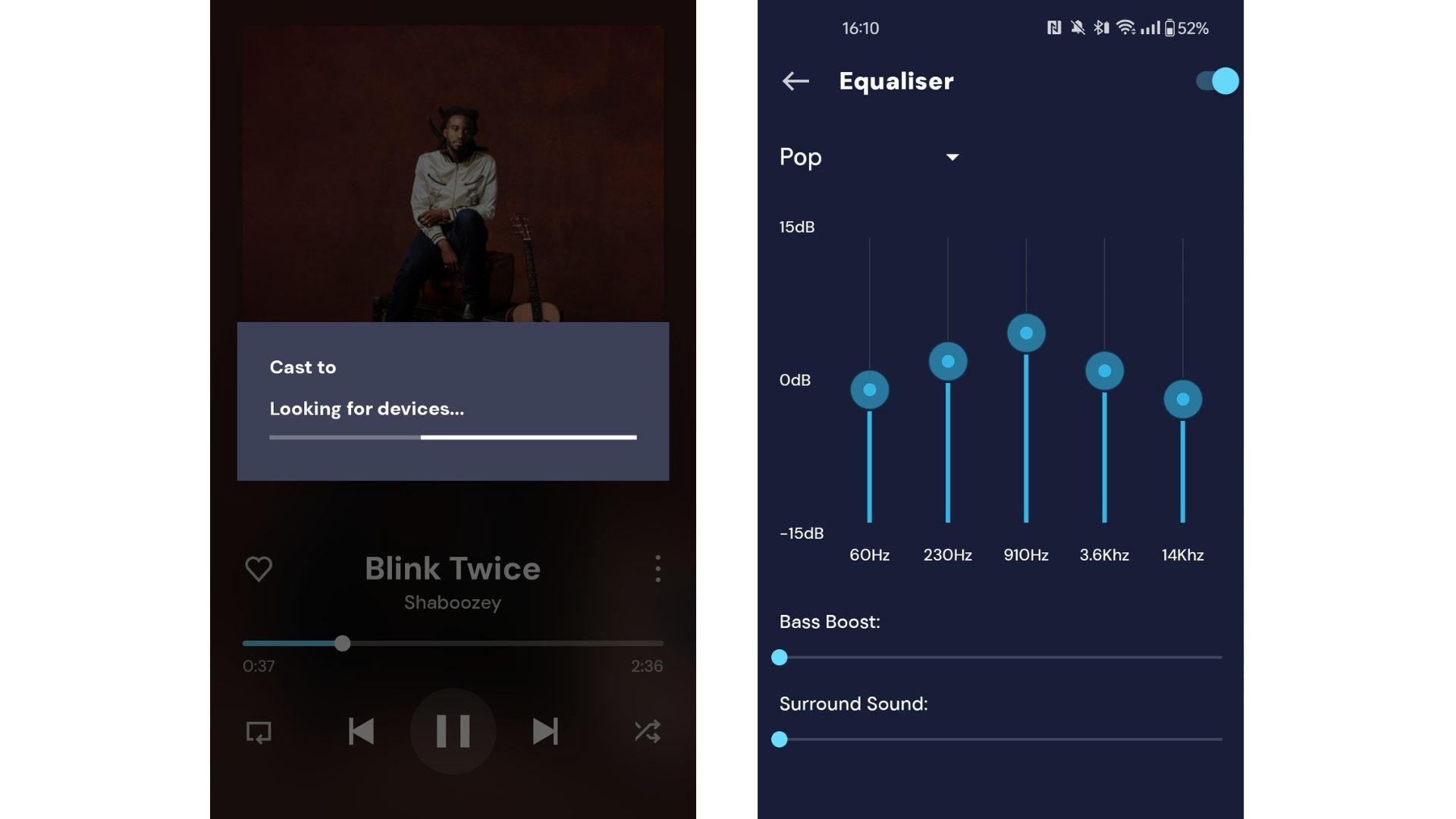 Napster-lets-you-cast-and-use-a-five-band-EQ Screenshots from the Napster mobile app.