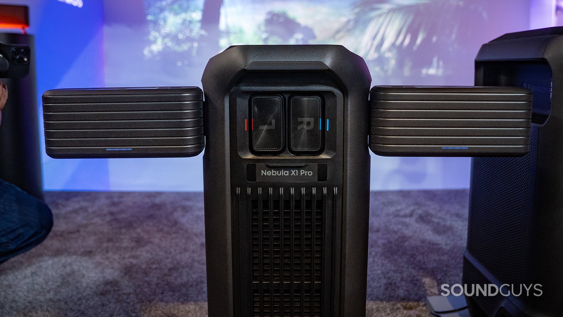 Back of Anker Soundcore Nebula X1 Pro projector with detachable speakers
