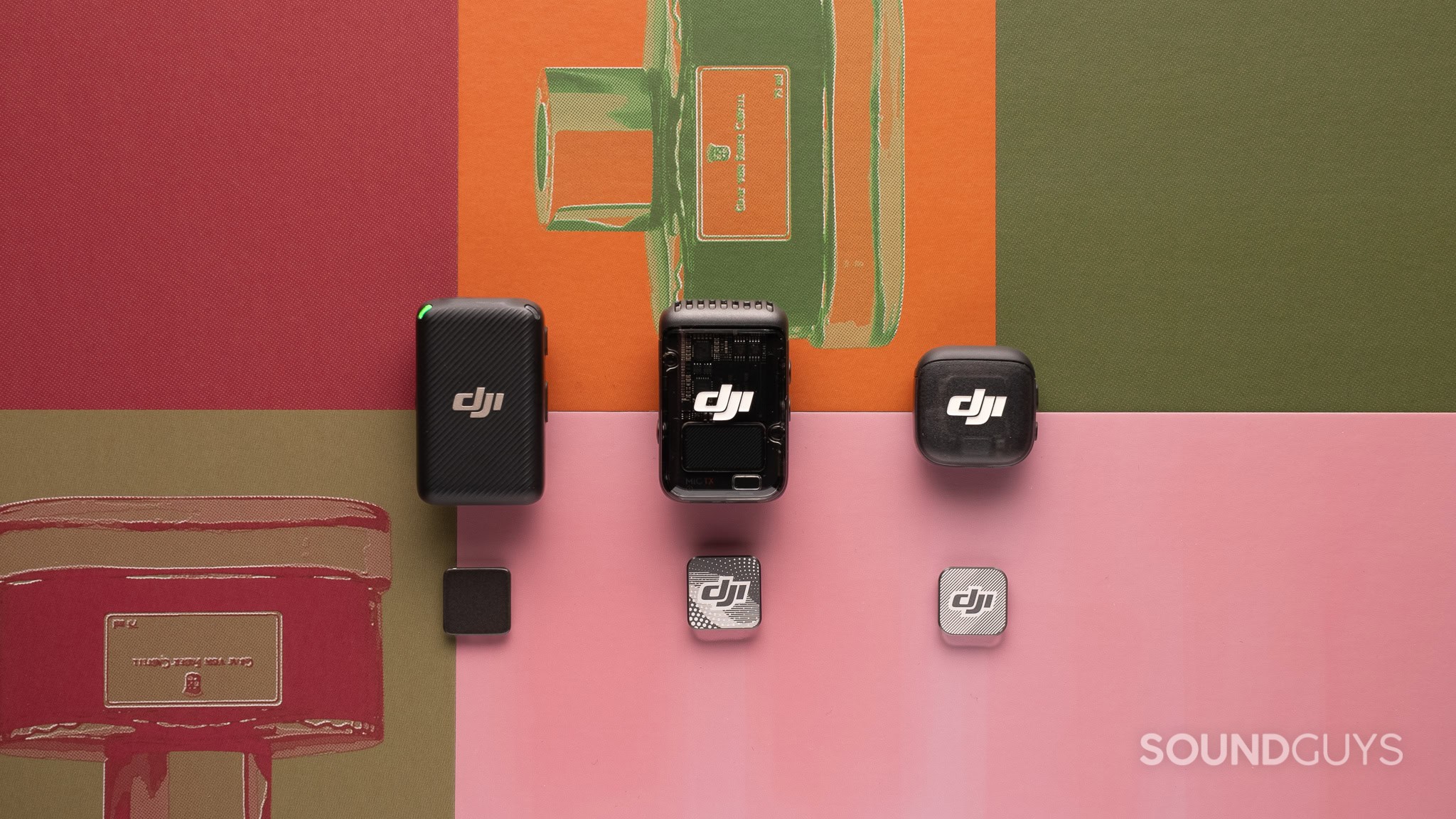 The DJI Mic 3 line up side by side with the included magnets.