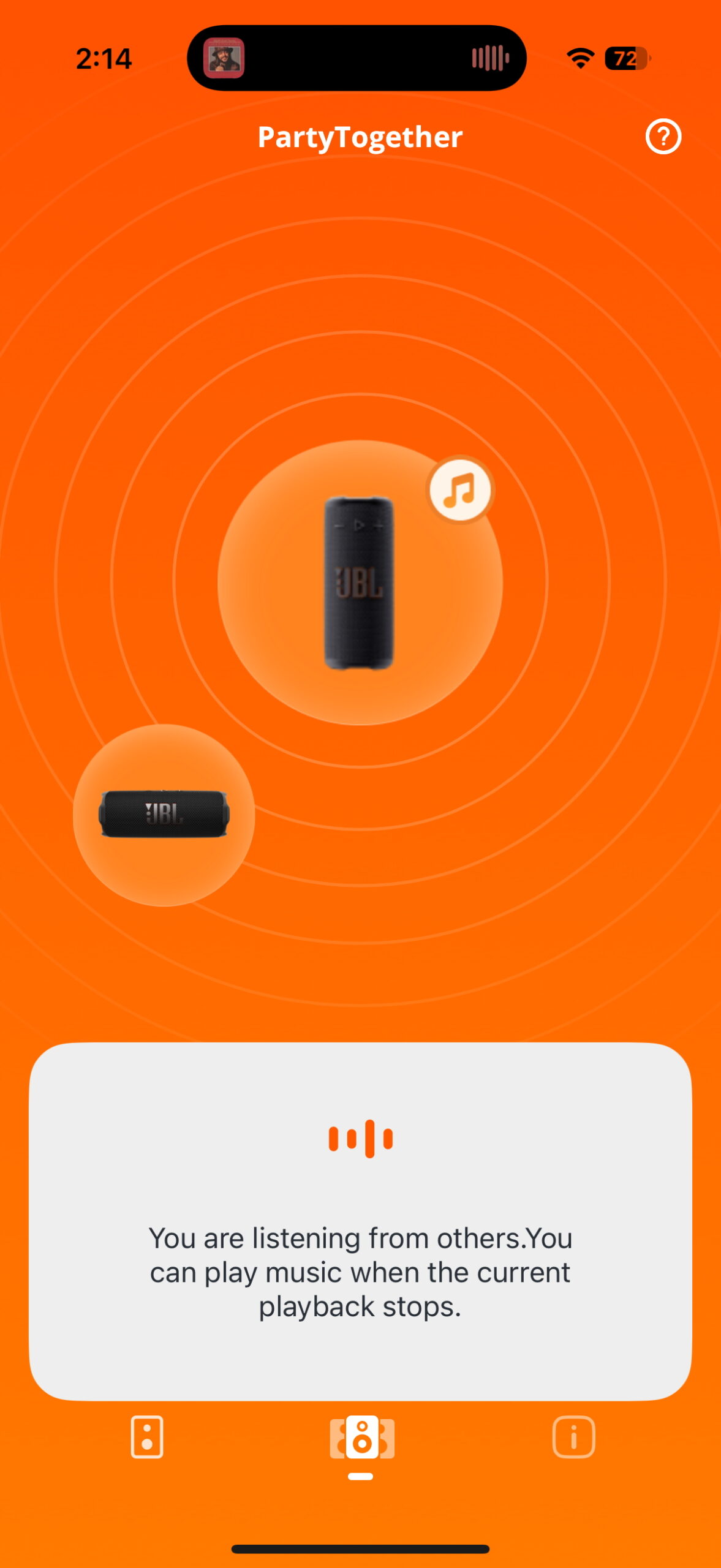 Screenshot of the JBL Portable app while connected to the Grip