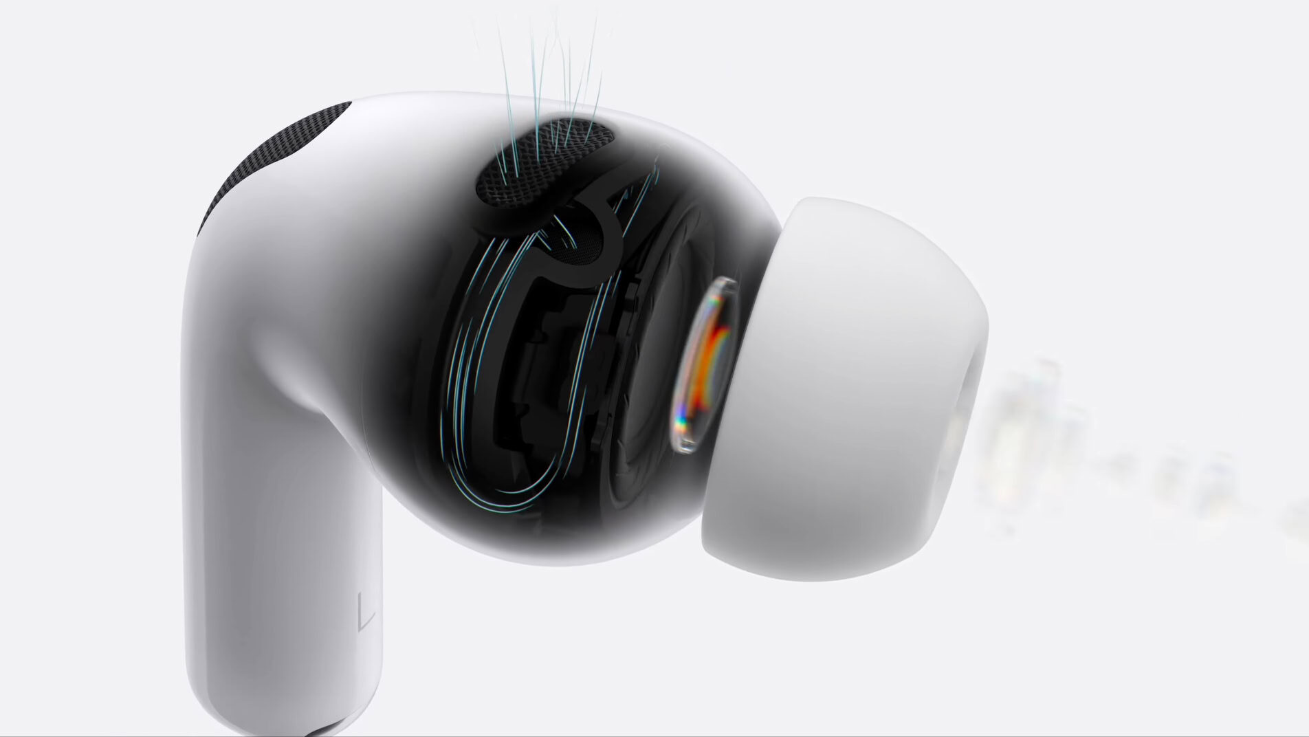Internal view of the bass ports on the Airpods Pro 3.
