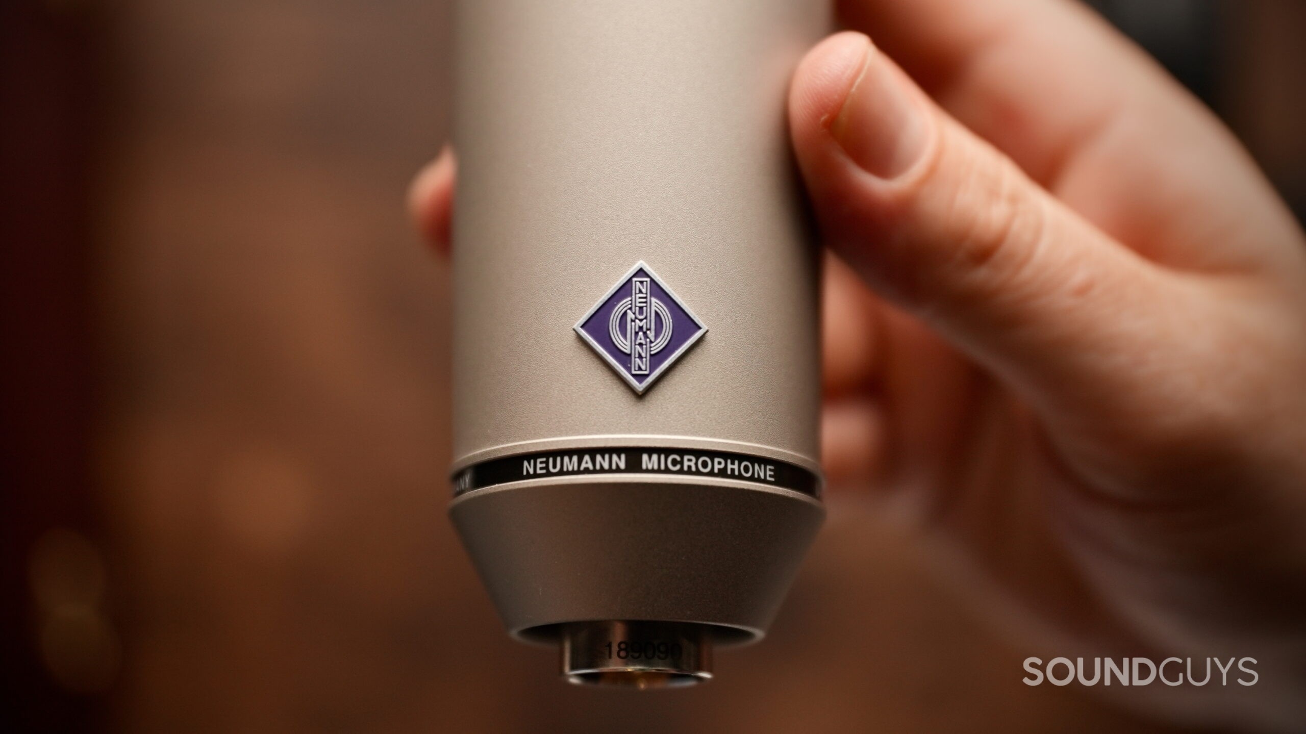 U87 - 7 Close up of the Neumann U 87 Ai logo on the bottom of the microphone.