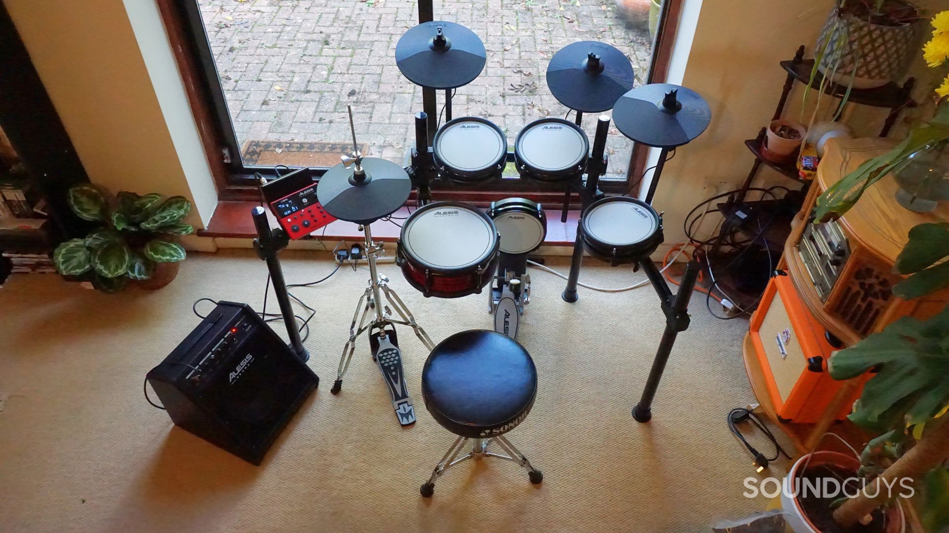 Alesis-Nitro-Ultimate-Electronic-Drum-Kit-Hero A photograph of the Alesis Nitro Ultimate electronic drum kit.