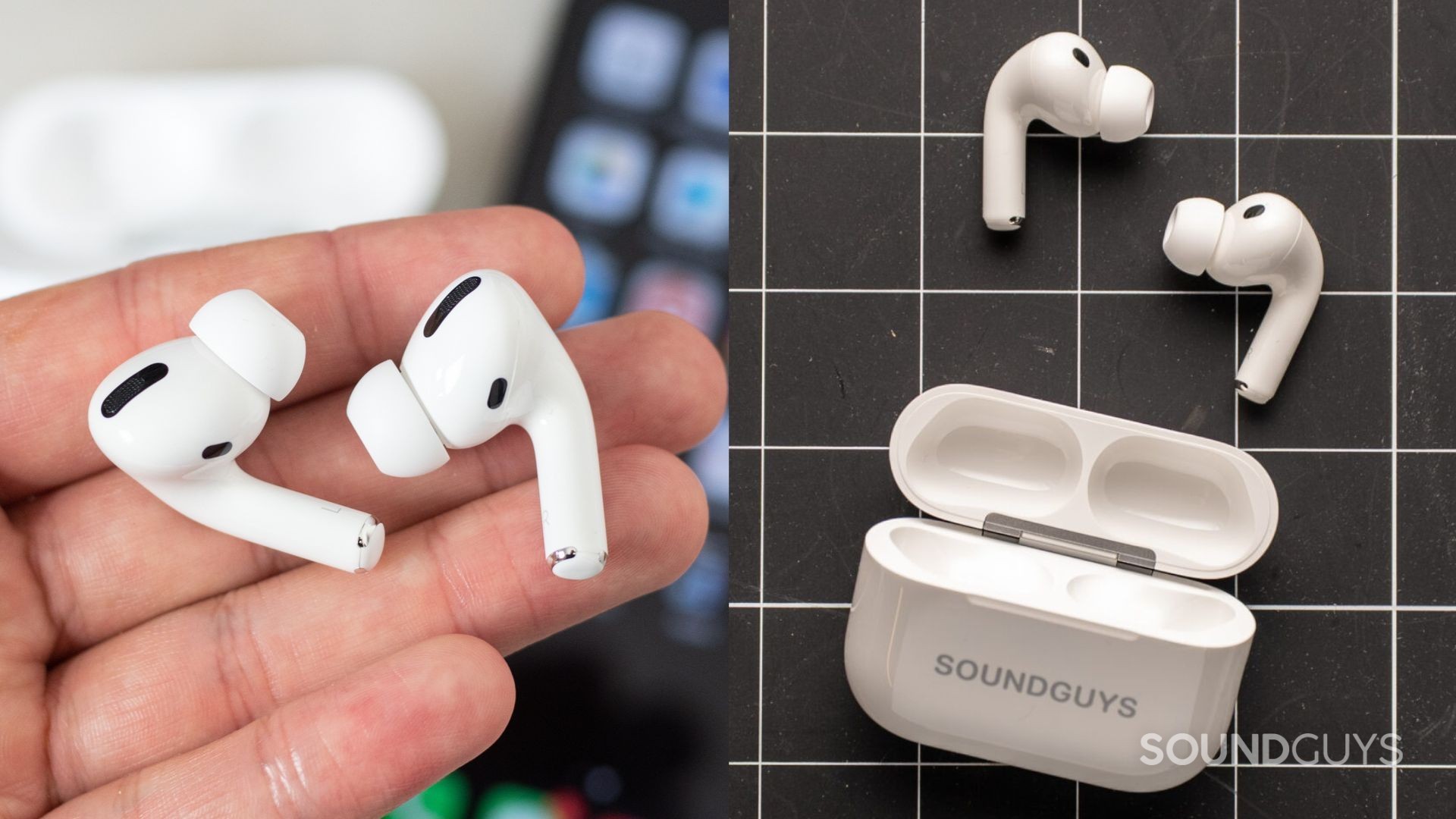 Spliced photographs of the Apple AirPods Pro 3 and AirPods Pro 1.