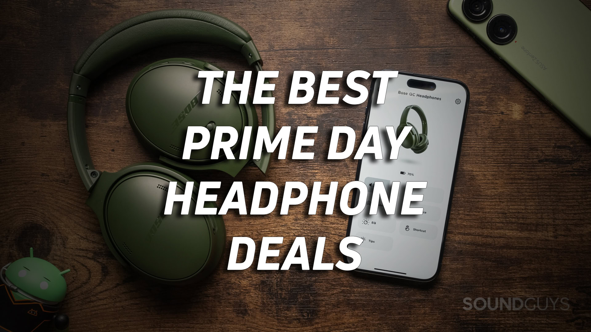 A photo of headphones with the text "The best prime day headphone deals" overlaid.