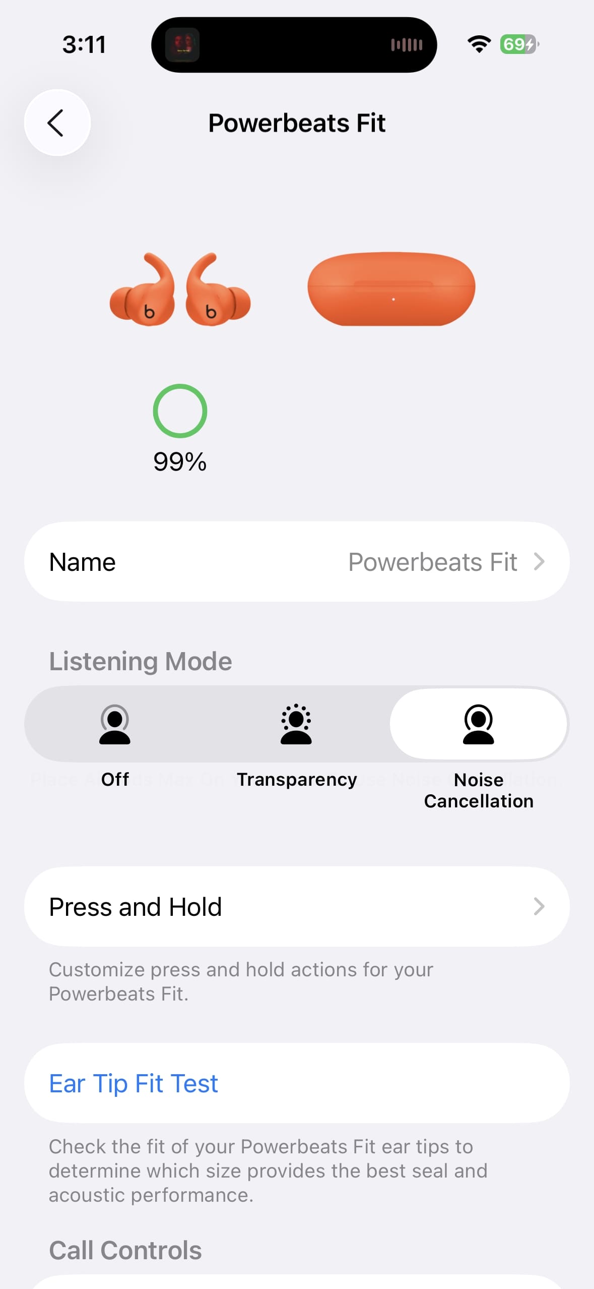 Powerbeats Fit iOS settings.