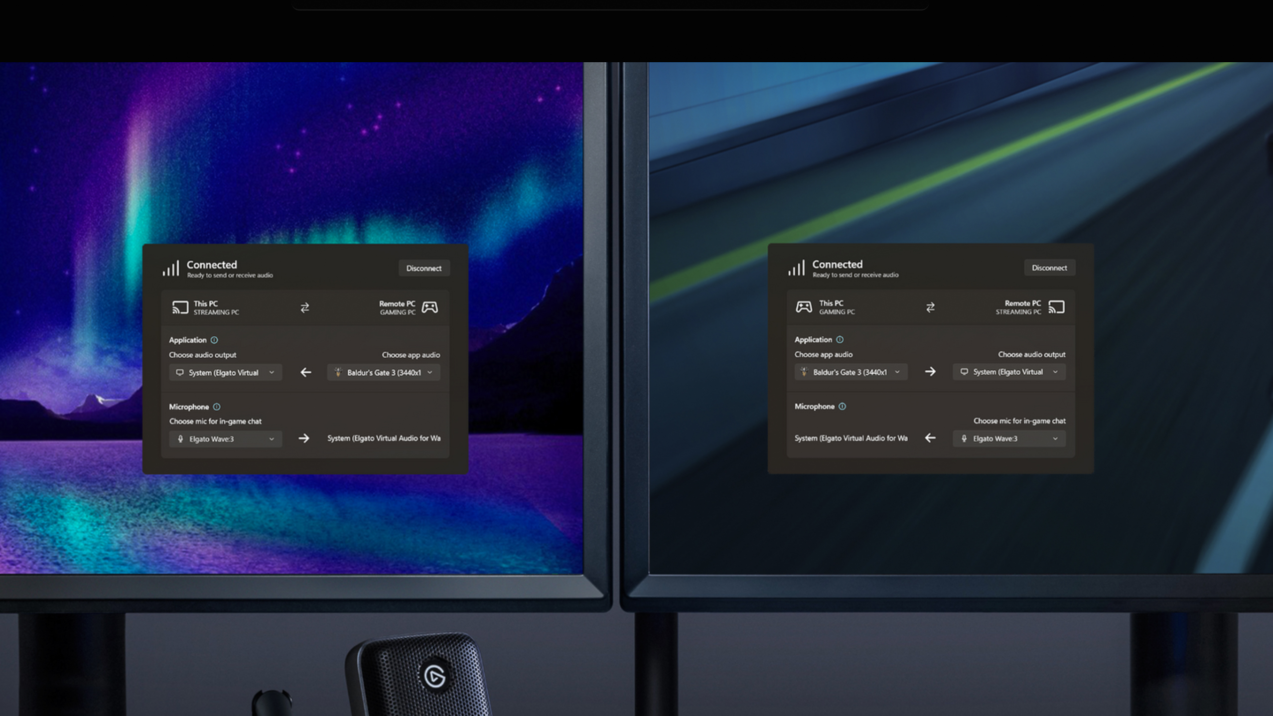 2 panels of the Elgato Wave Cast software