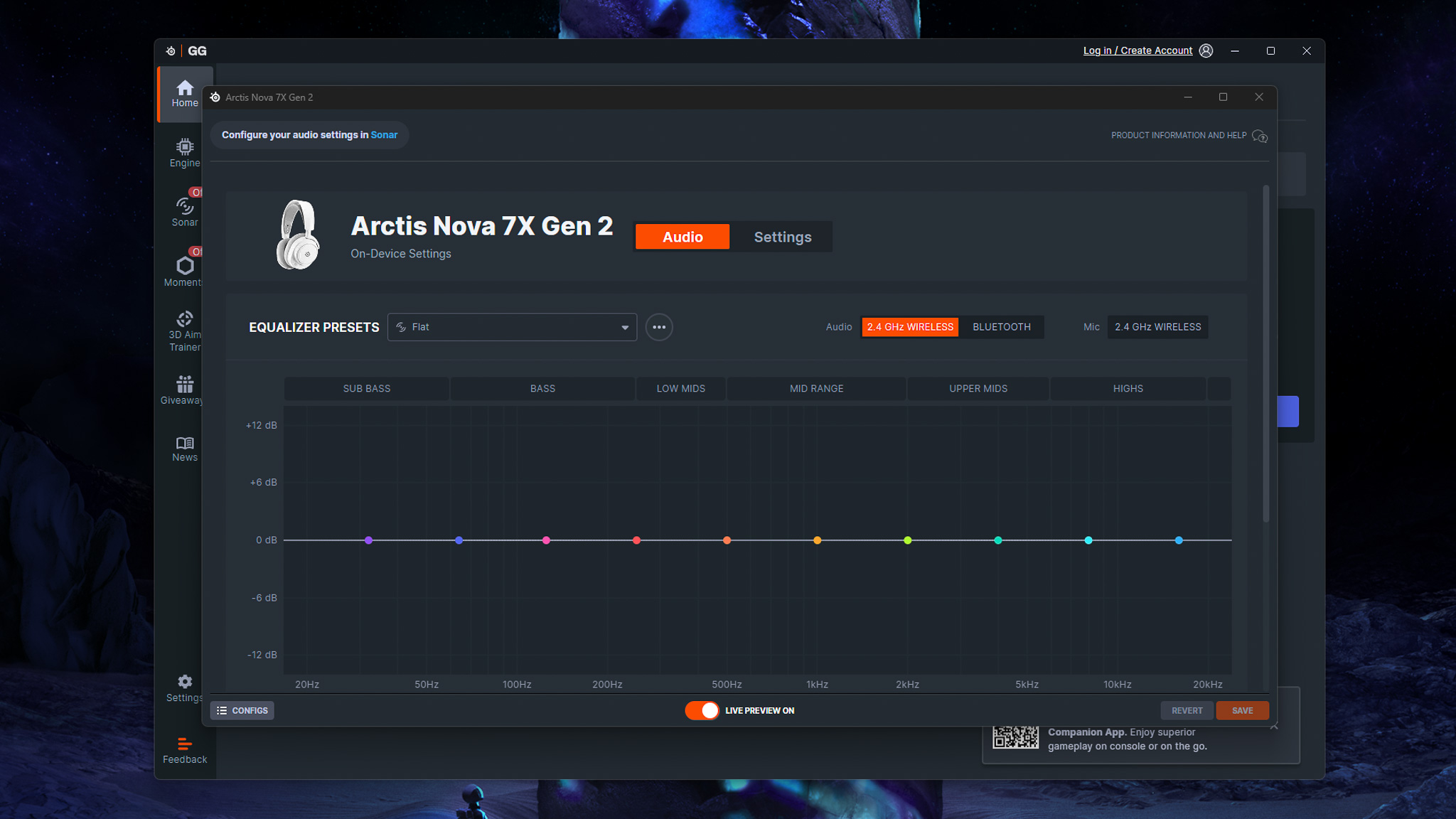 Steelseries GGArctis Nova 7X Gen 2 A screen shot of the SteelSeries GG desktop software.
