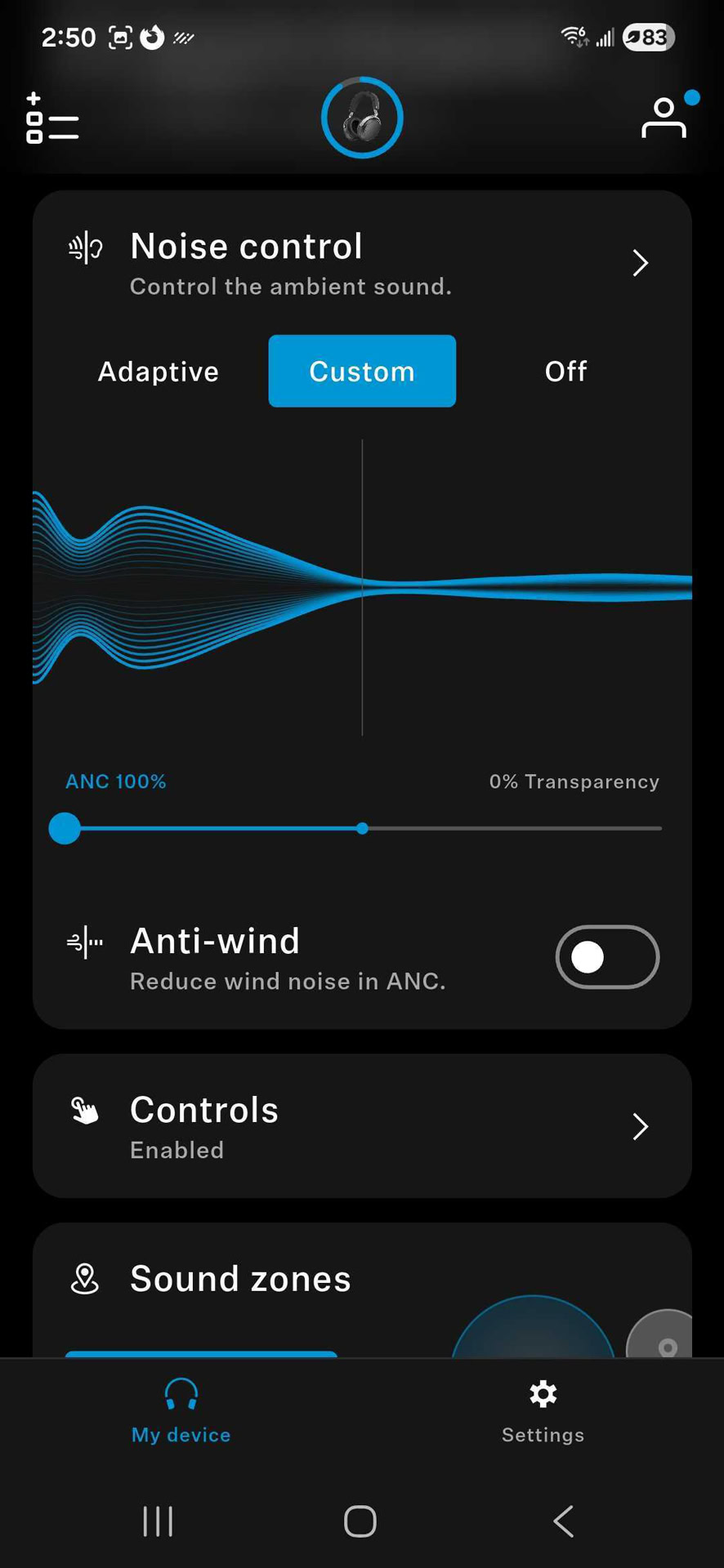A screenshot of the Sennheiser Smart Control Plus app.
