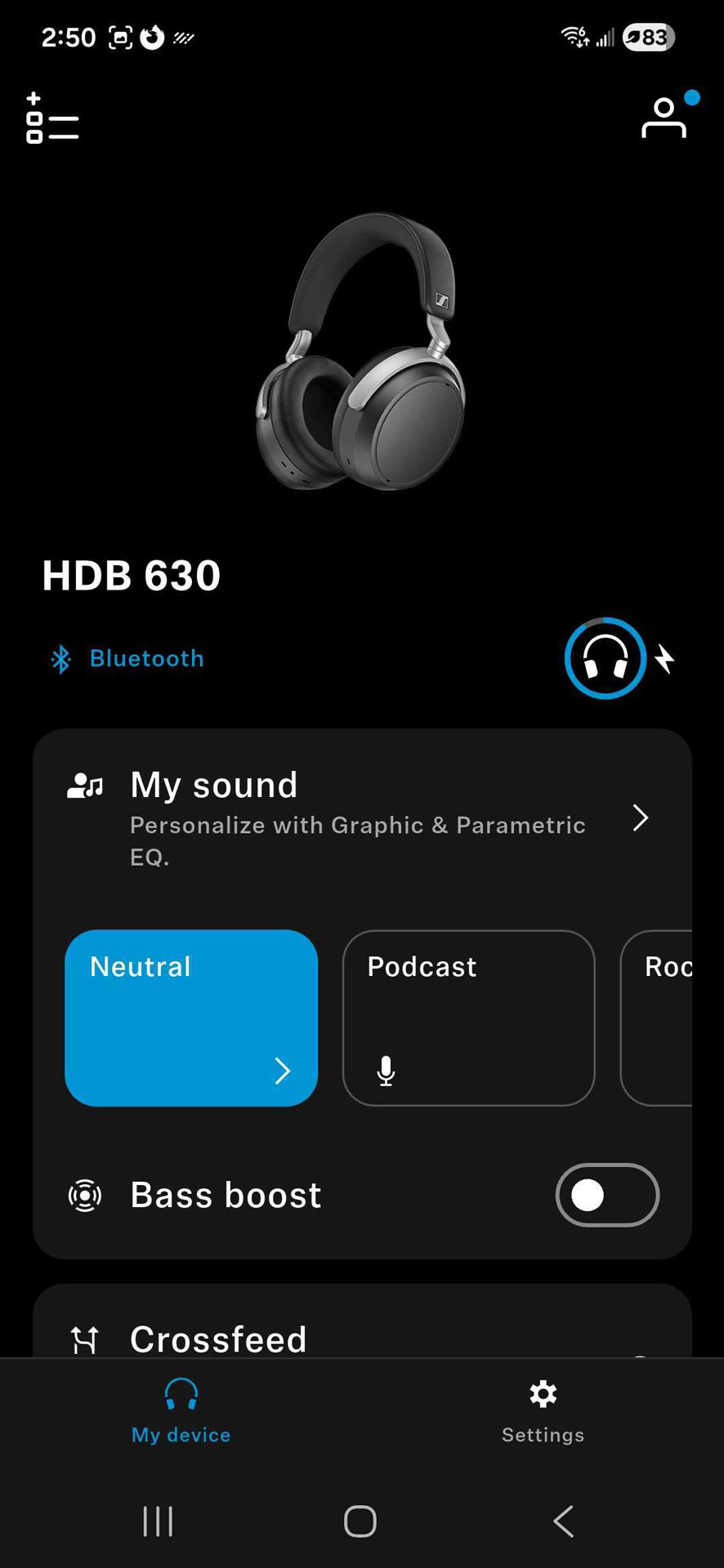 A screenshot of the Sennheiser Smart Control Plus app.