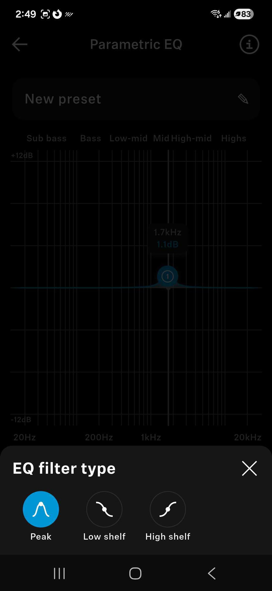 A screenshot of the Sennheiser Smart Control Plus app.