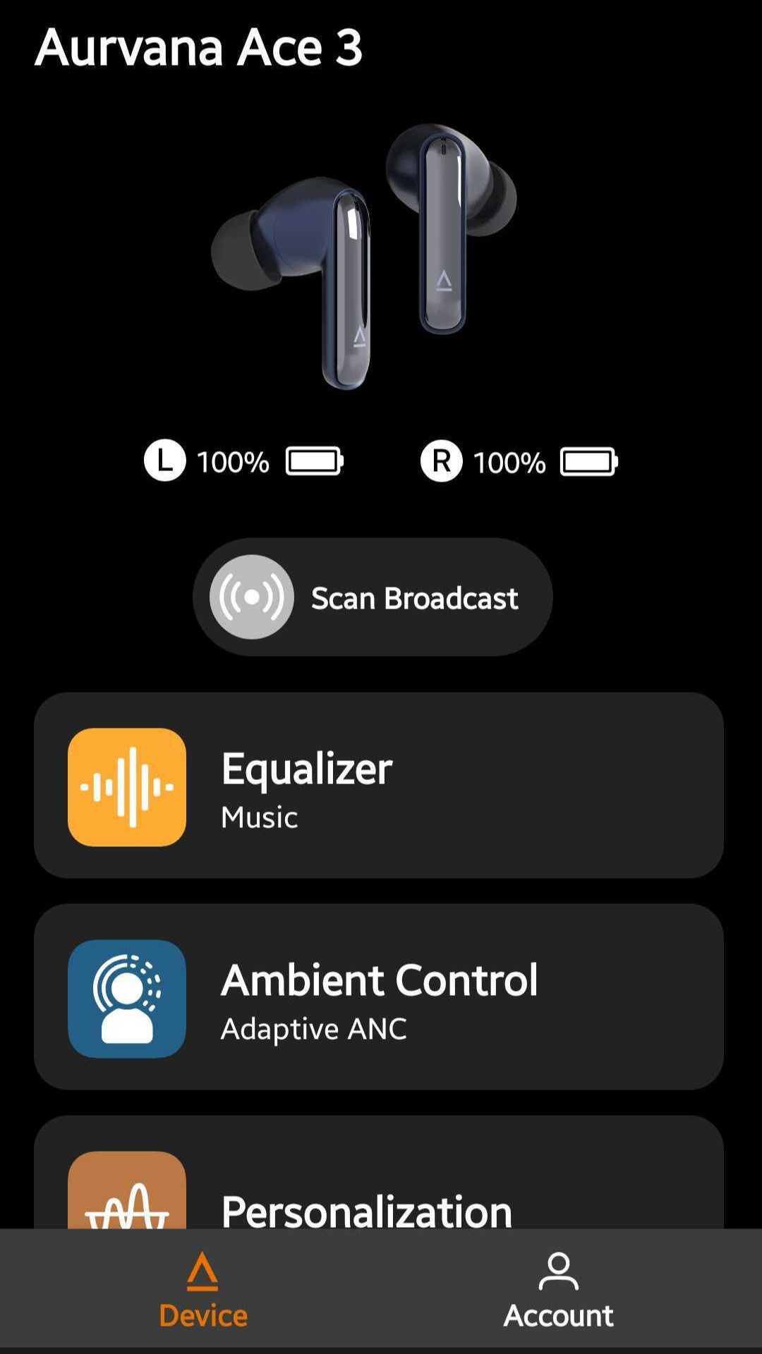 Creative Aurvana Ace 3 app homepage
