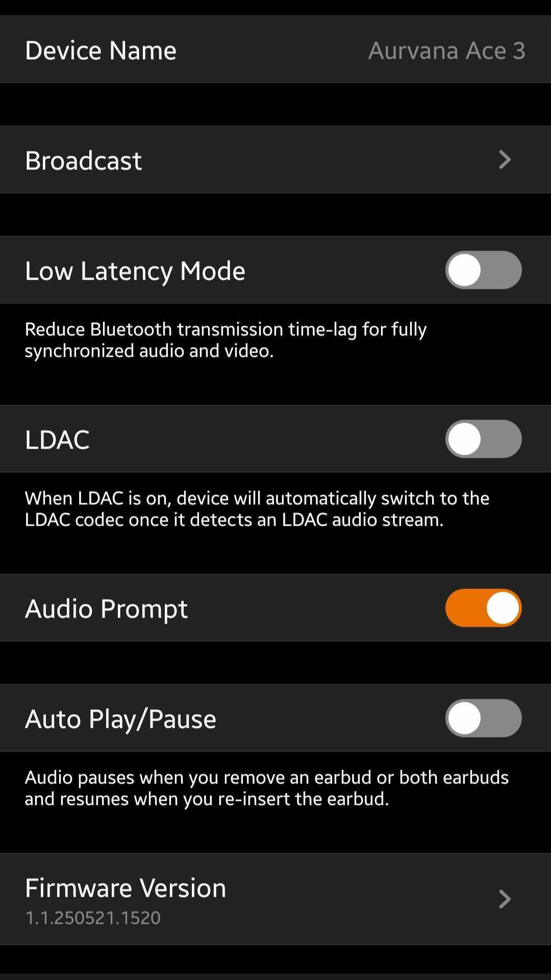 Creative Aurvana Ace 3 app settings