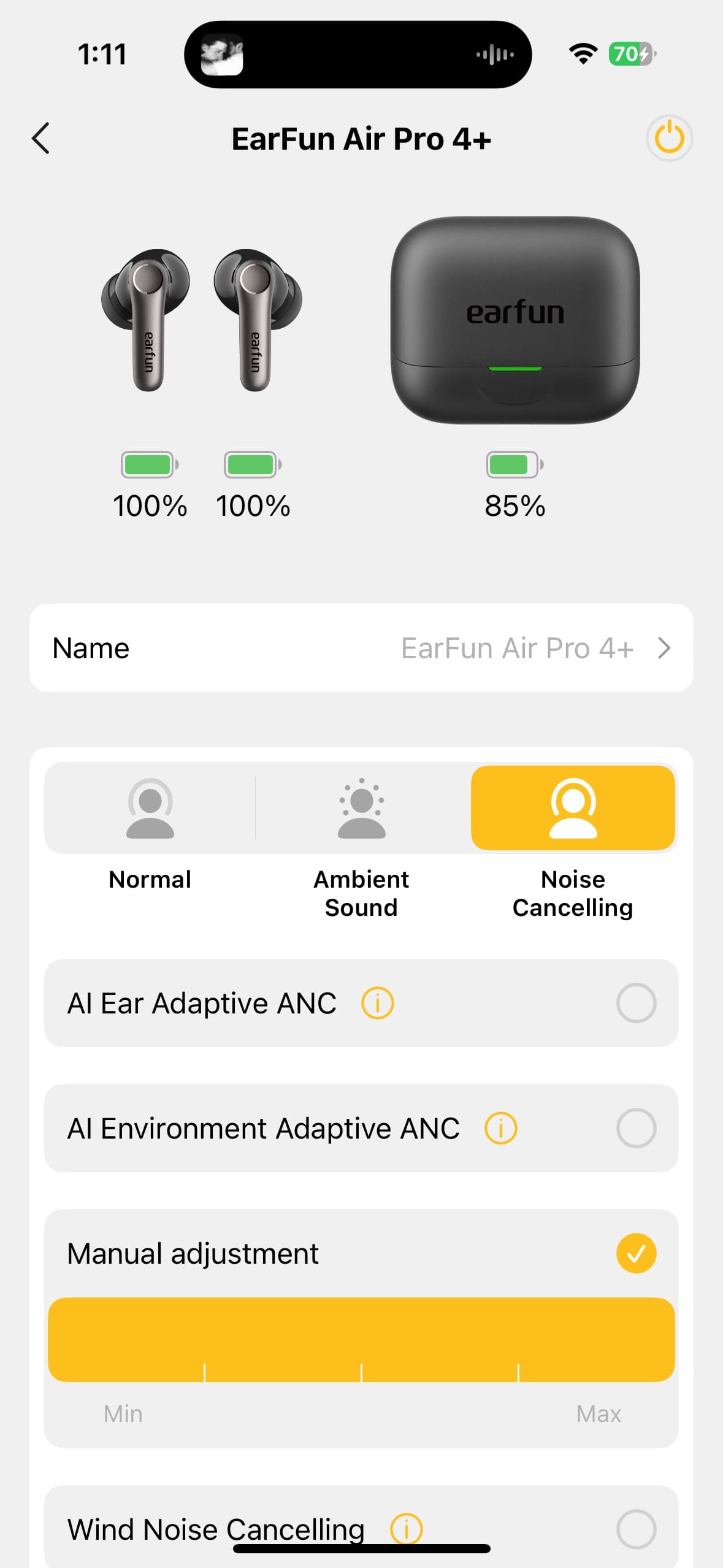 EarFun Air Pro 4 plus app home screen