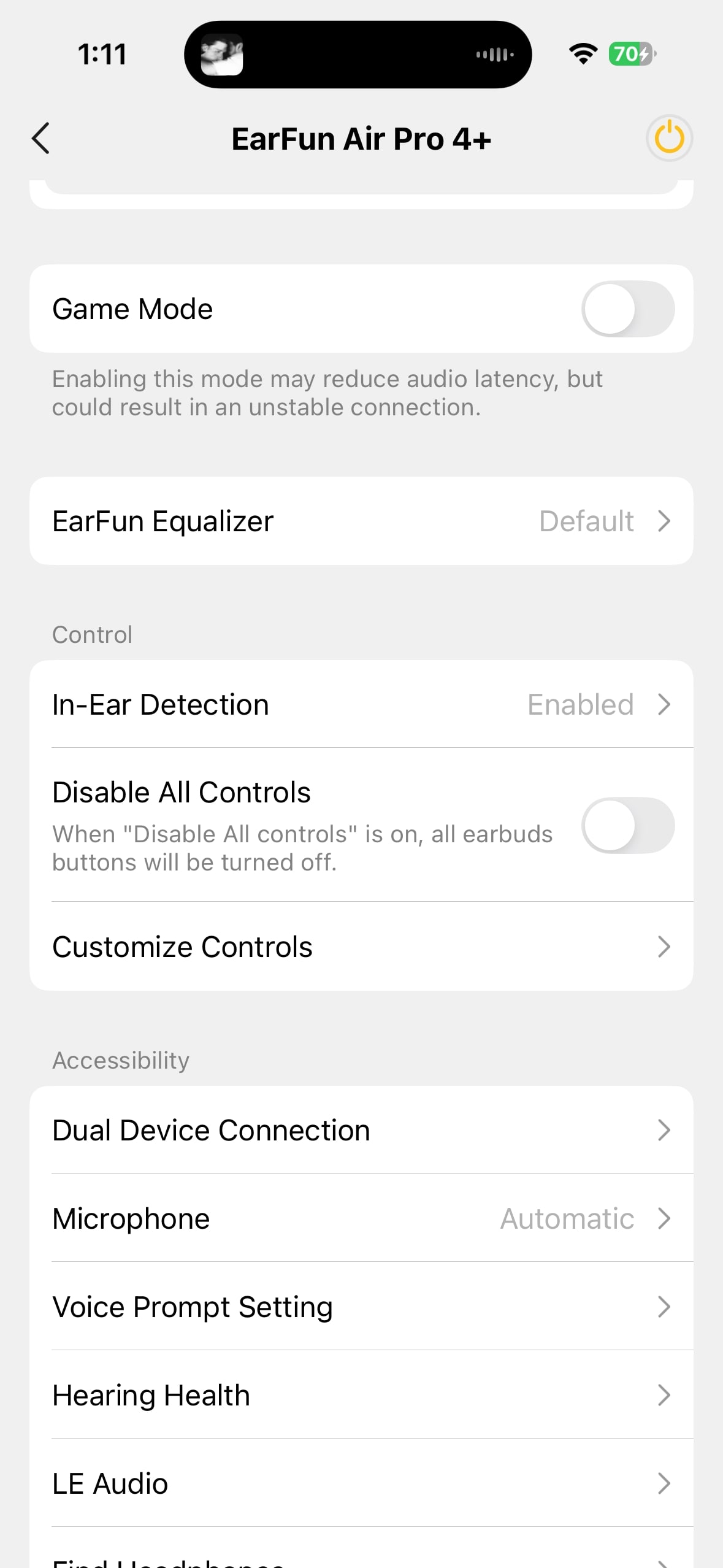 EarFun Air Pro 4 plus app settings for sound quality.