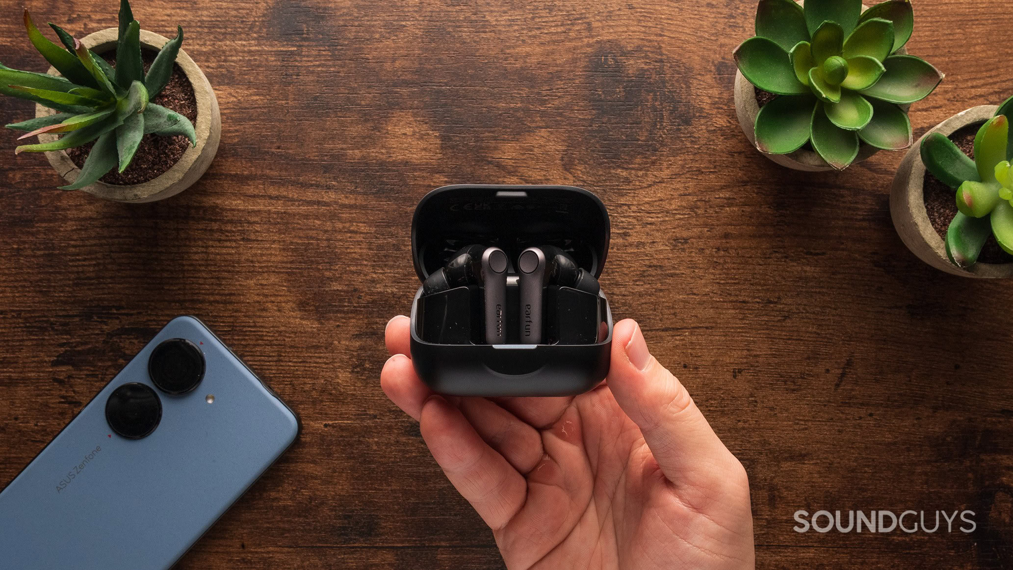 EarFun Air Pro 4 plus earbuds in case The EarFun Air Pro 4+ earbuds in their charging case.