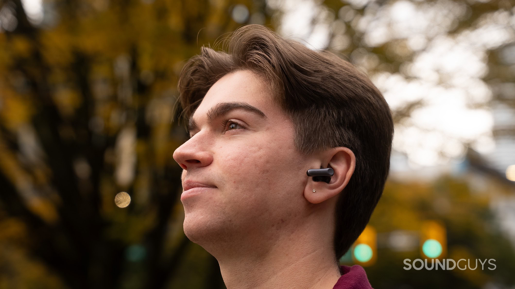 EarFun Air Pro 4 plus earbuds worn by a man A man wearing the EarFun Air Pro 4 plus earbuds.
