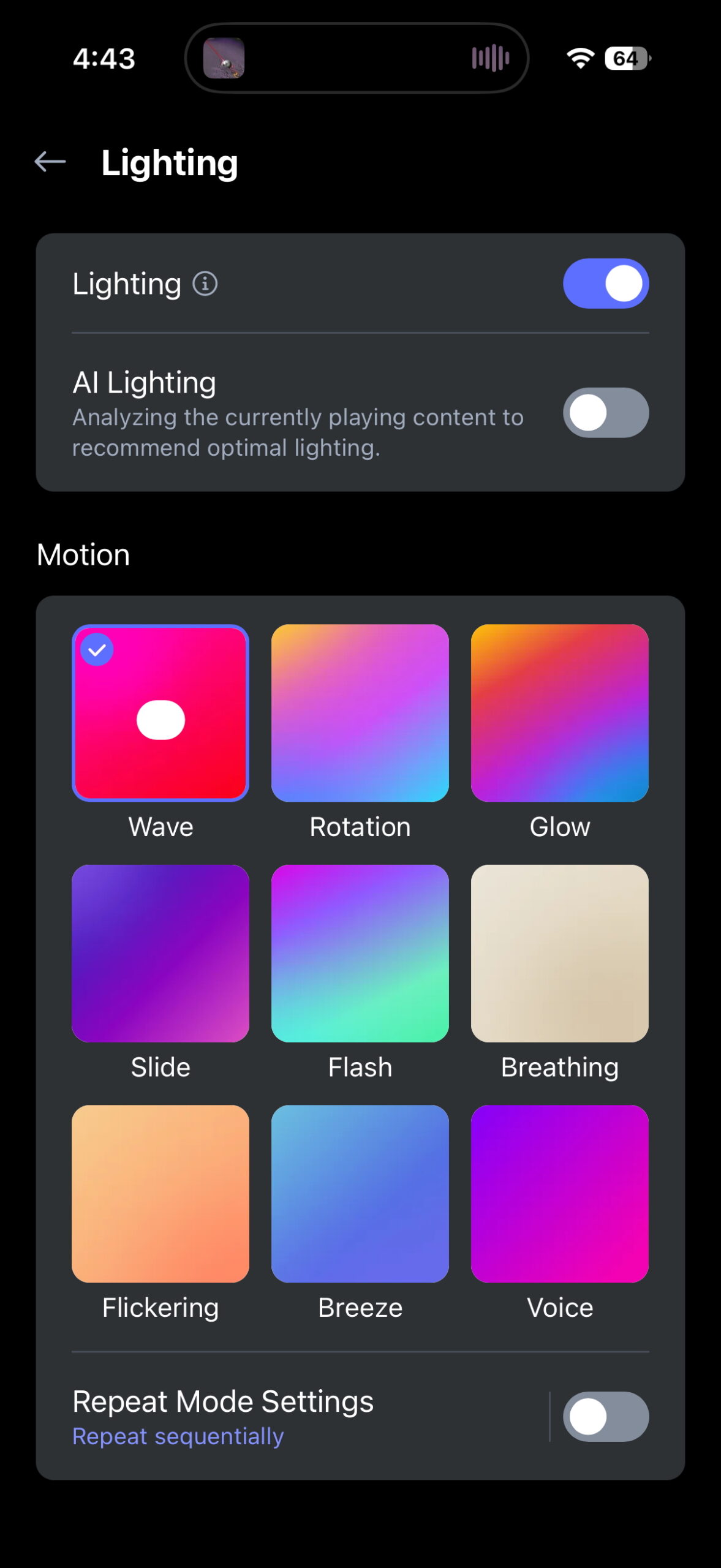Screenshot of the LG ThinQ app while connected to an xboom Bounce