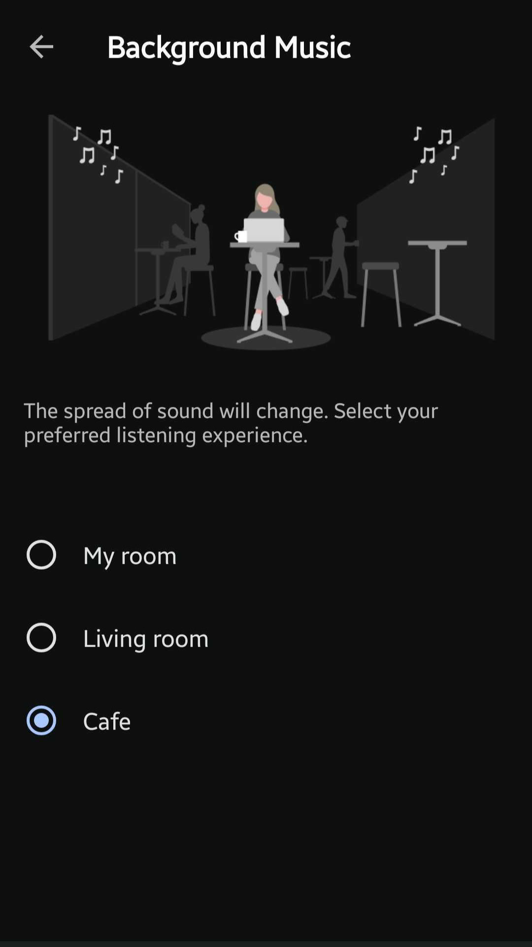 Sony Sound Connect app background music distance setting