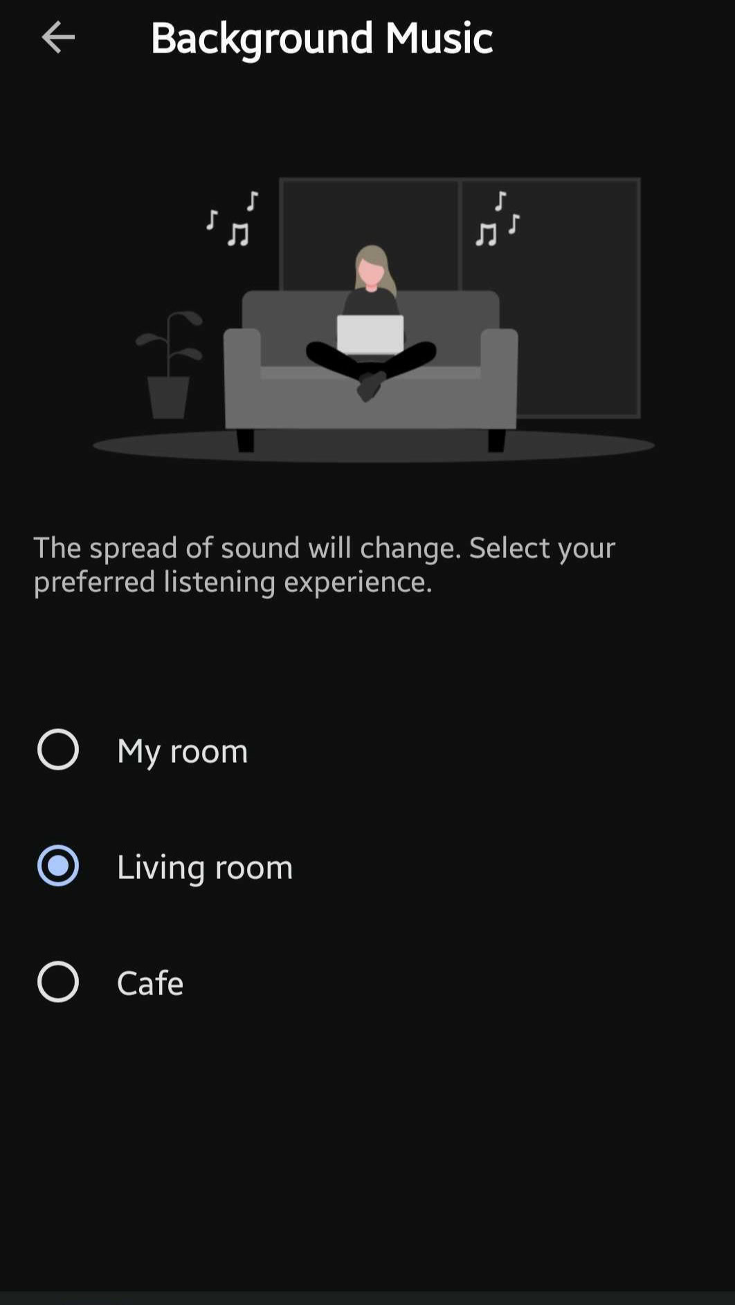 Sony Sound Connect app background music distance setting