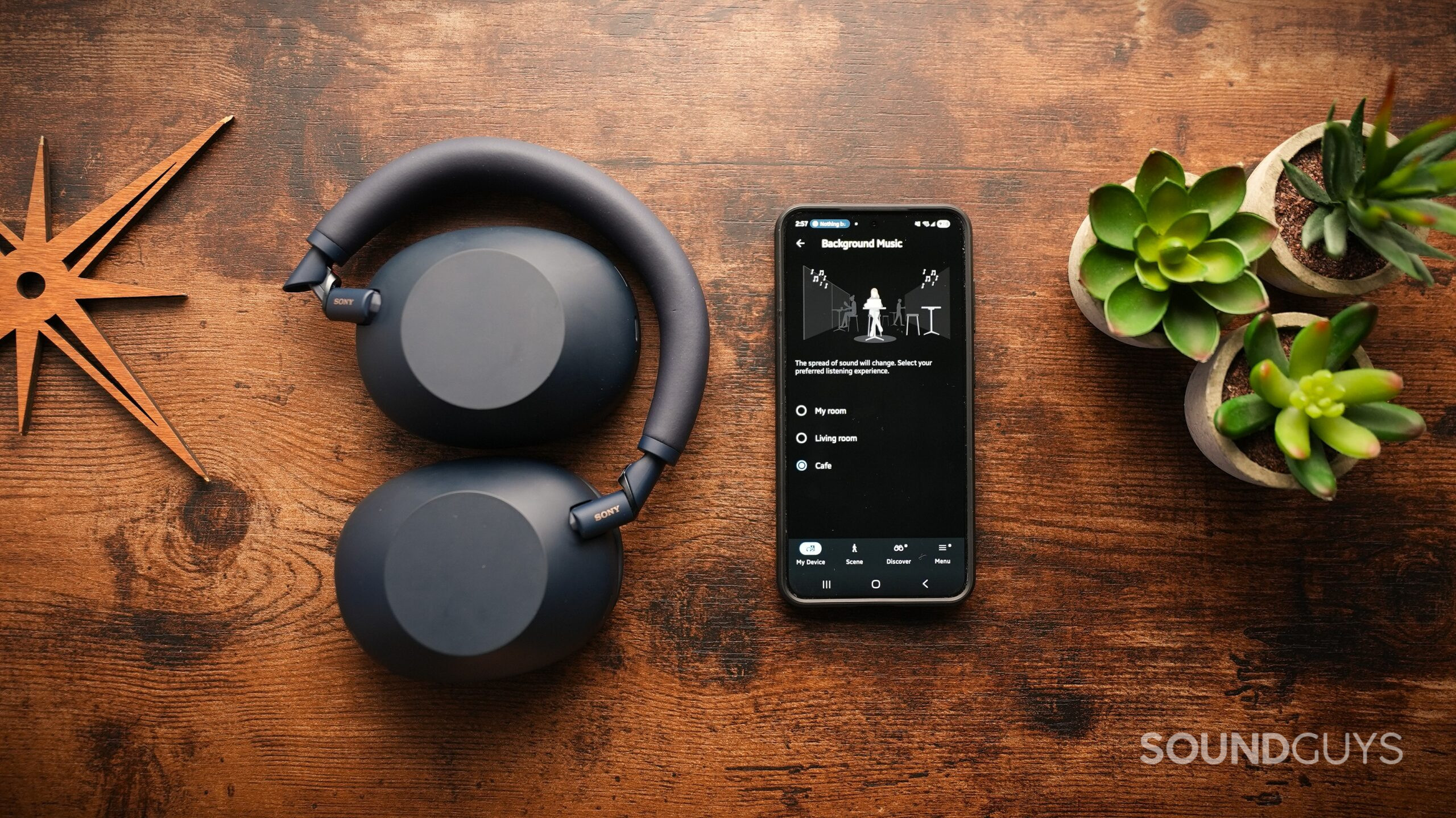 Sony XM6 with background music settings mobile app