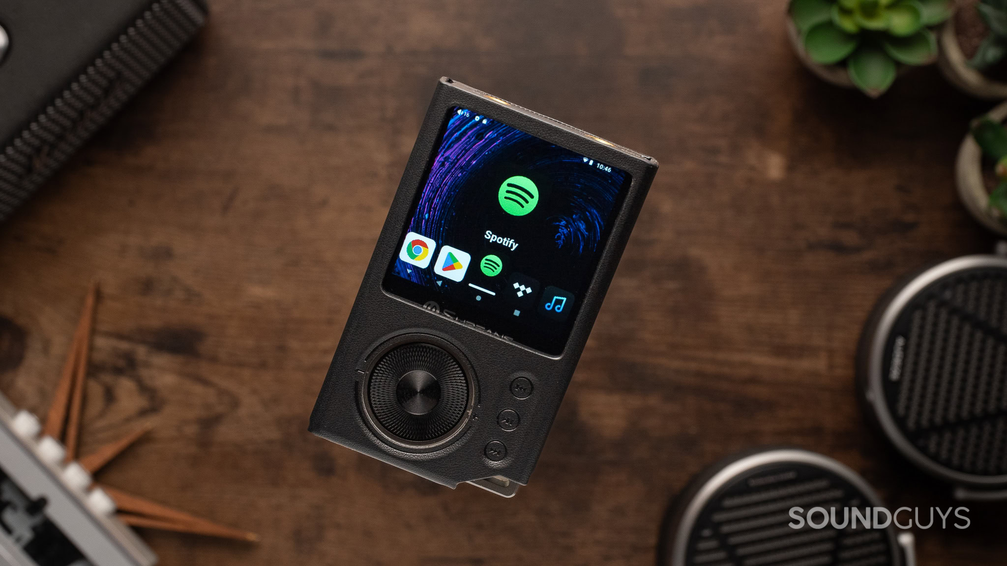 Surfans S20 Pro digital audio player with Spotify on the screen,