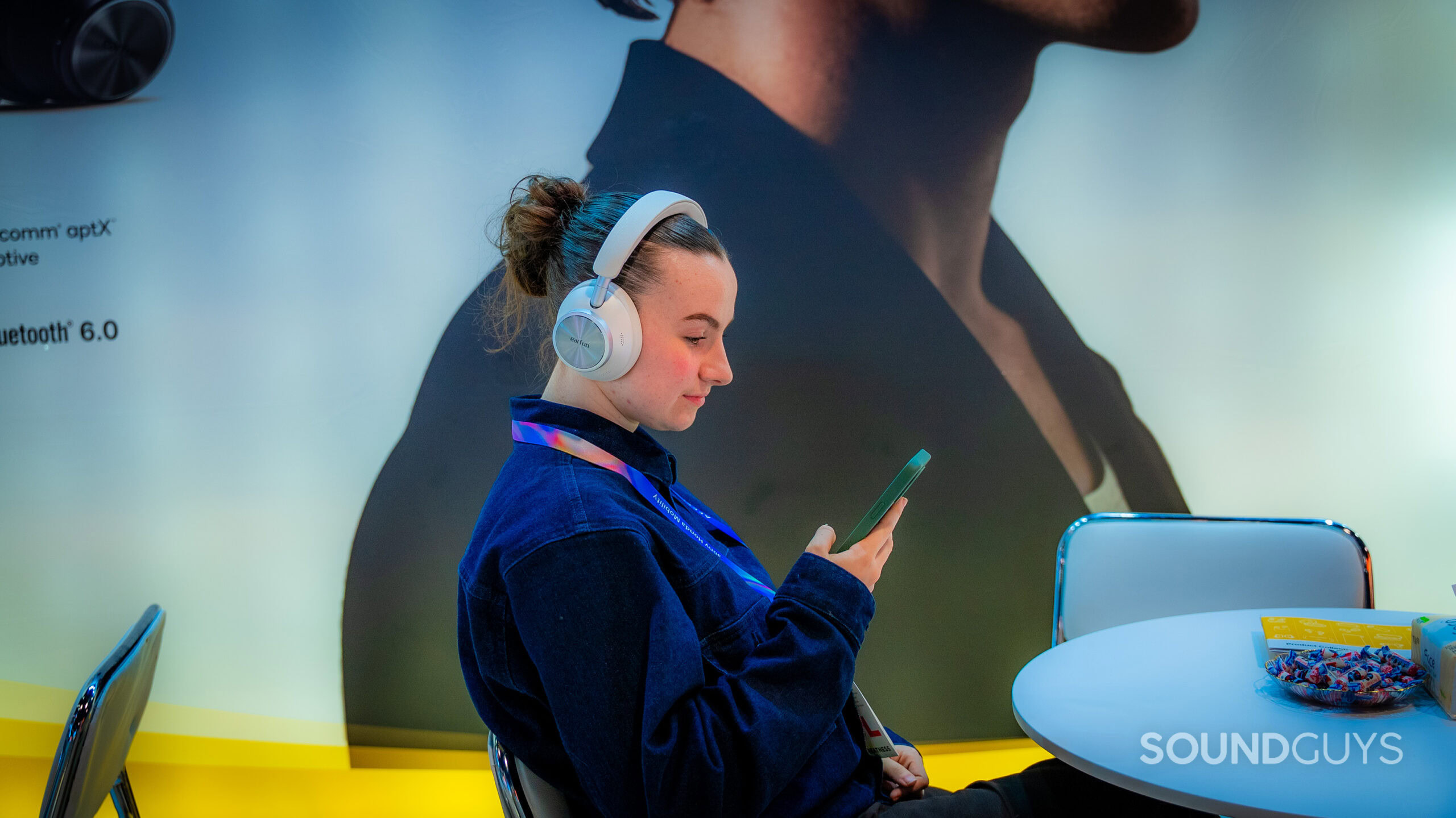 EarFun Wave Pro X side profile distant EarFun Wave Pro X headphones.
