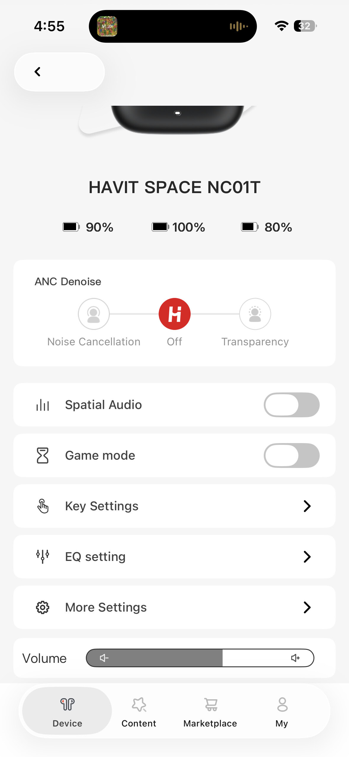 HAVIT Space NC01T app home screen.