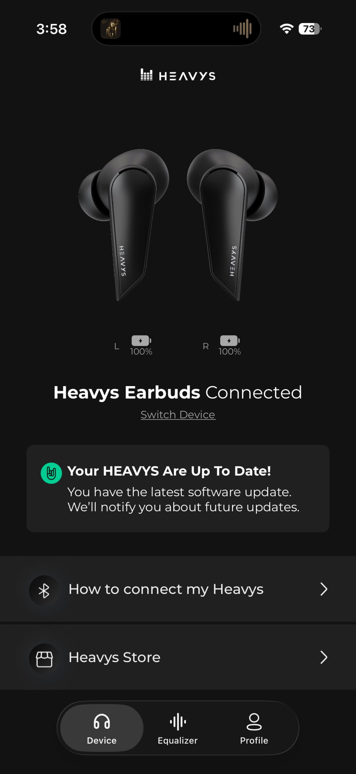 Screenshot of the Heavys companion app EQ.