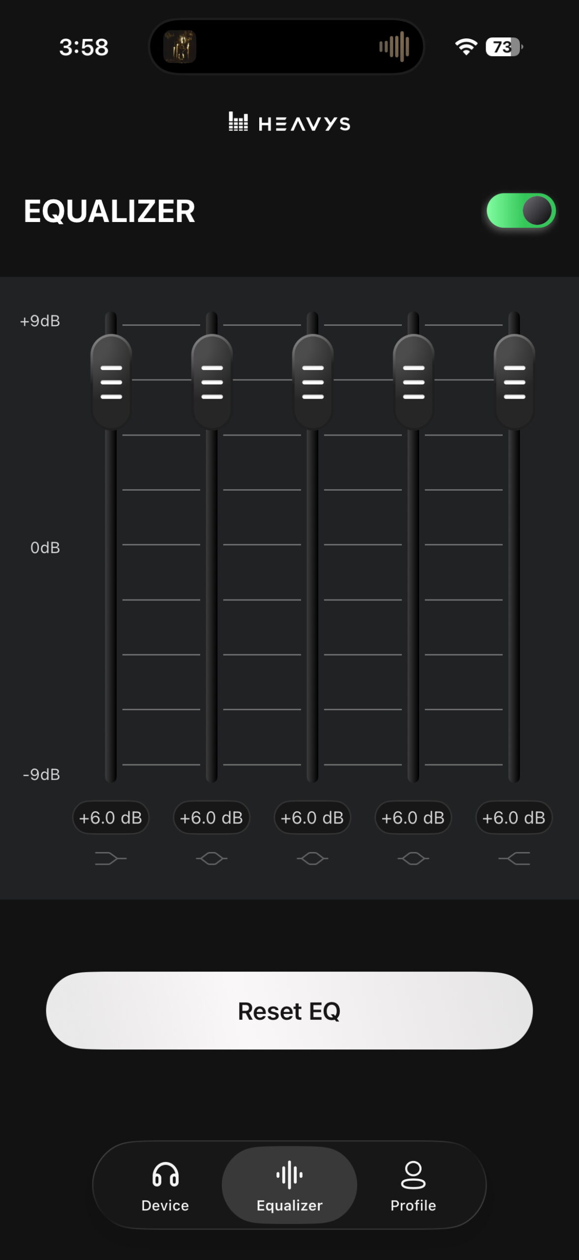 Screenshot of the Heavys companion app EQ.