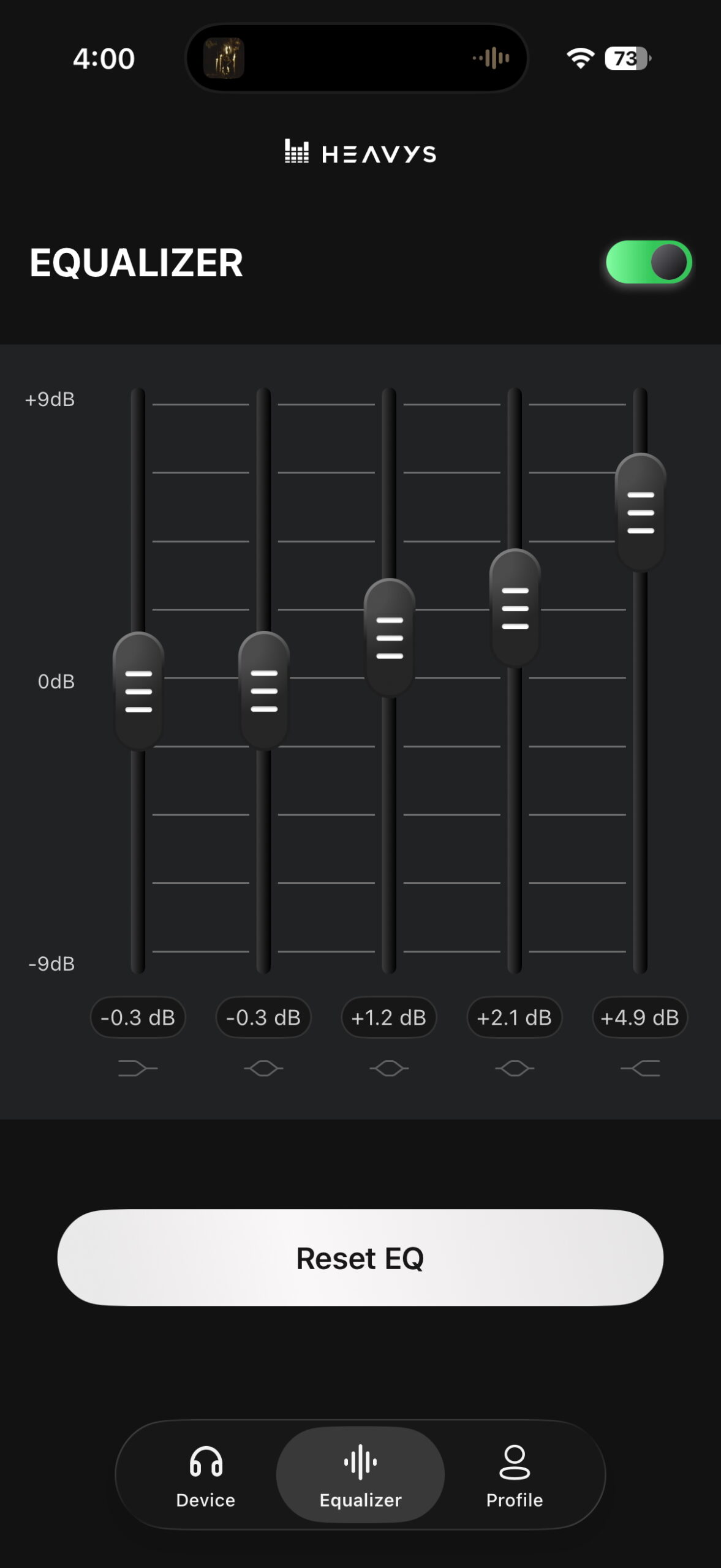 Screenshot of the Heavys companion app EQ.